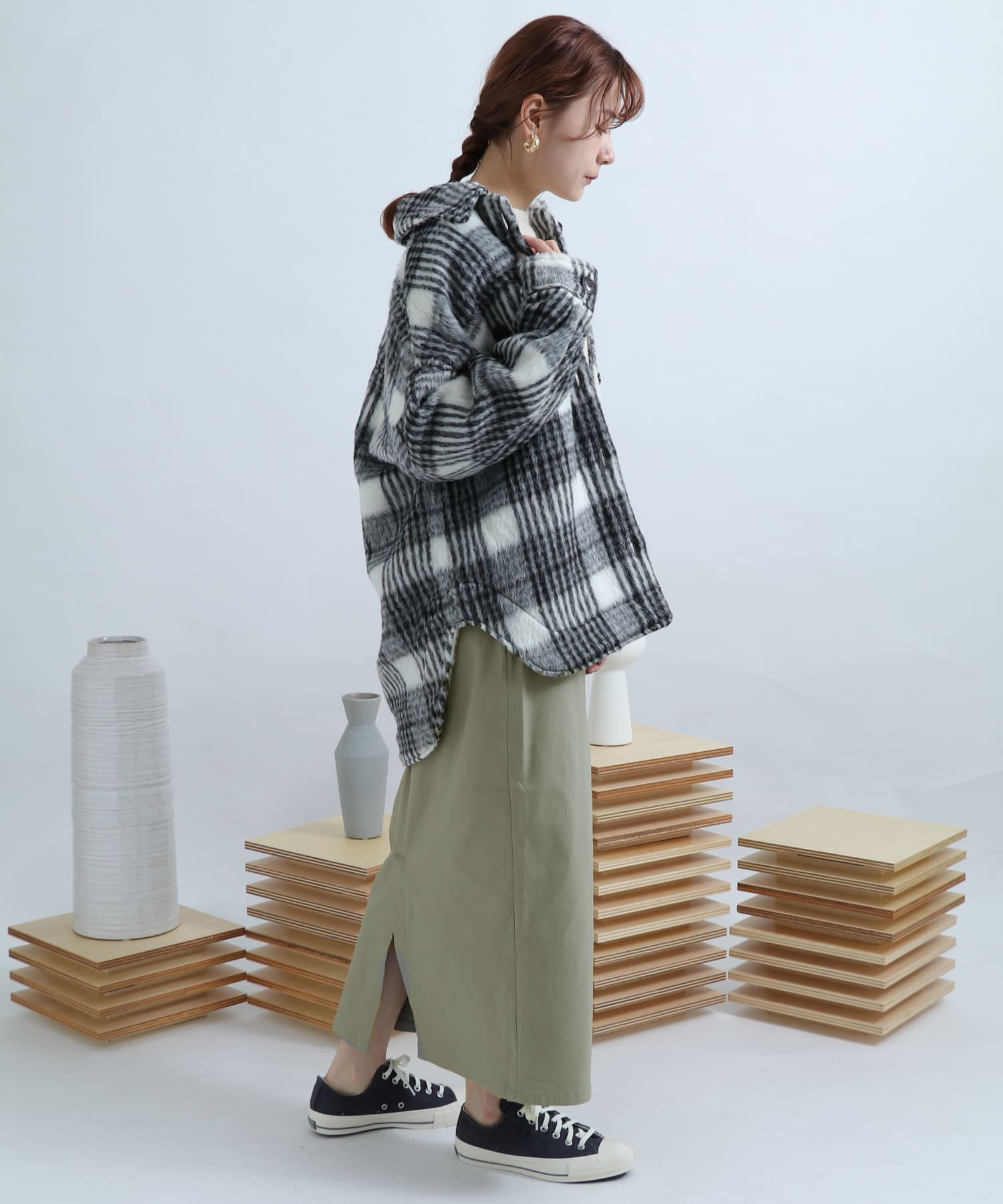 ストレッチサスツキハイウエストスカート L.KHAKI XS