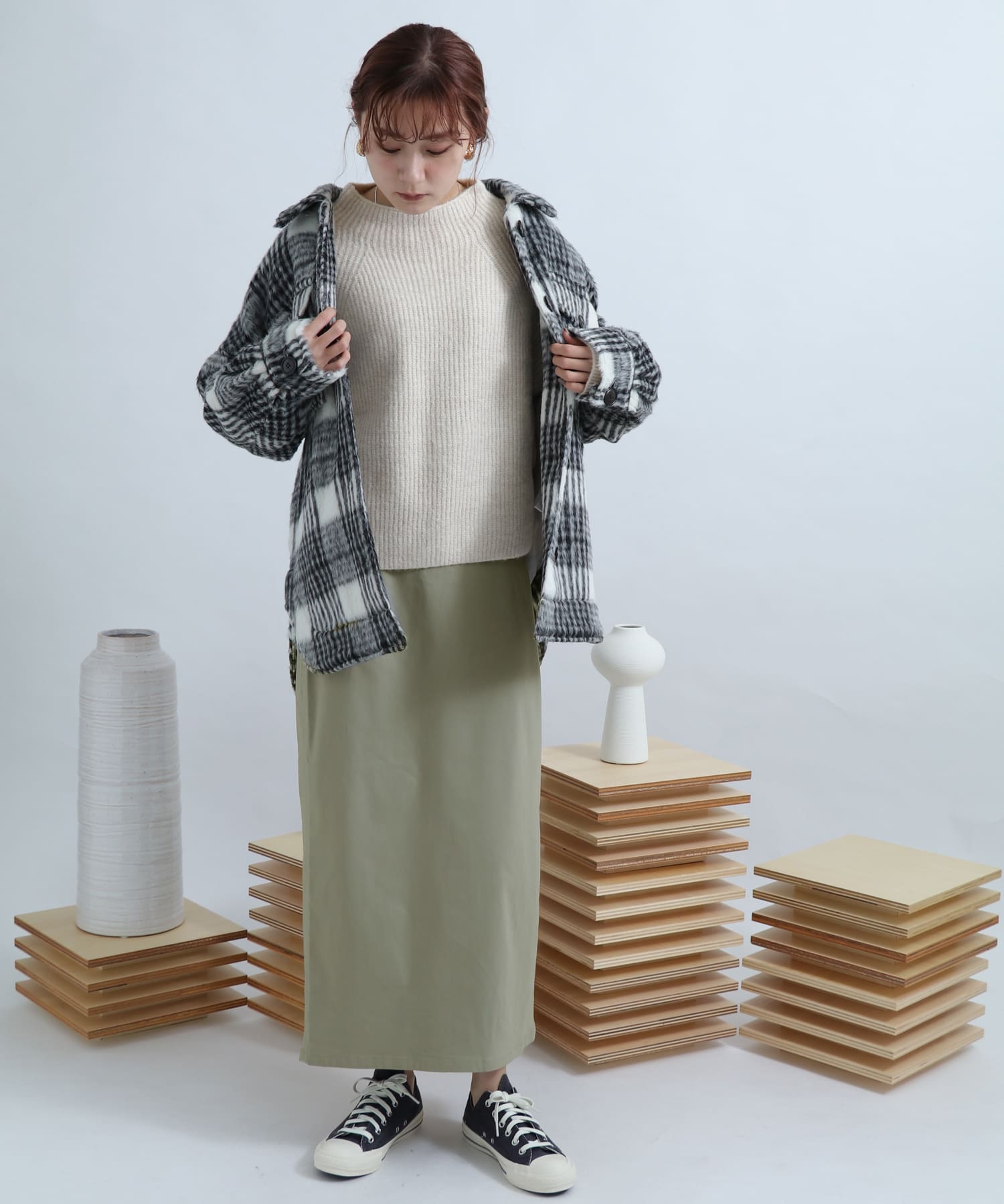 ストレッチサスツキハイウエストスカート L.KHAKI XS