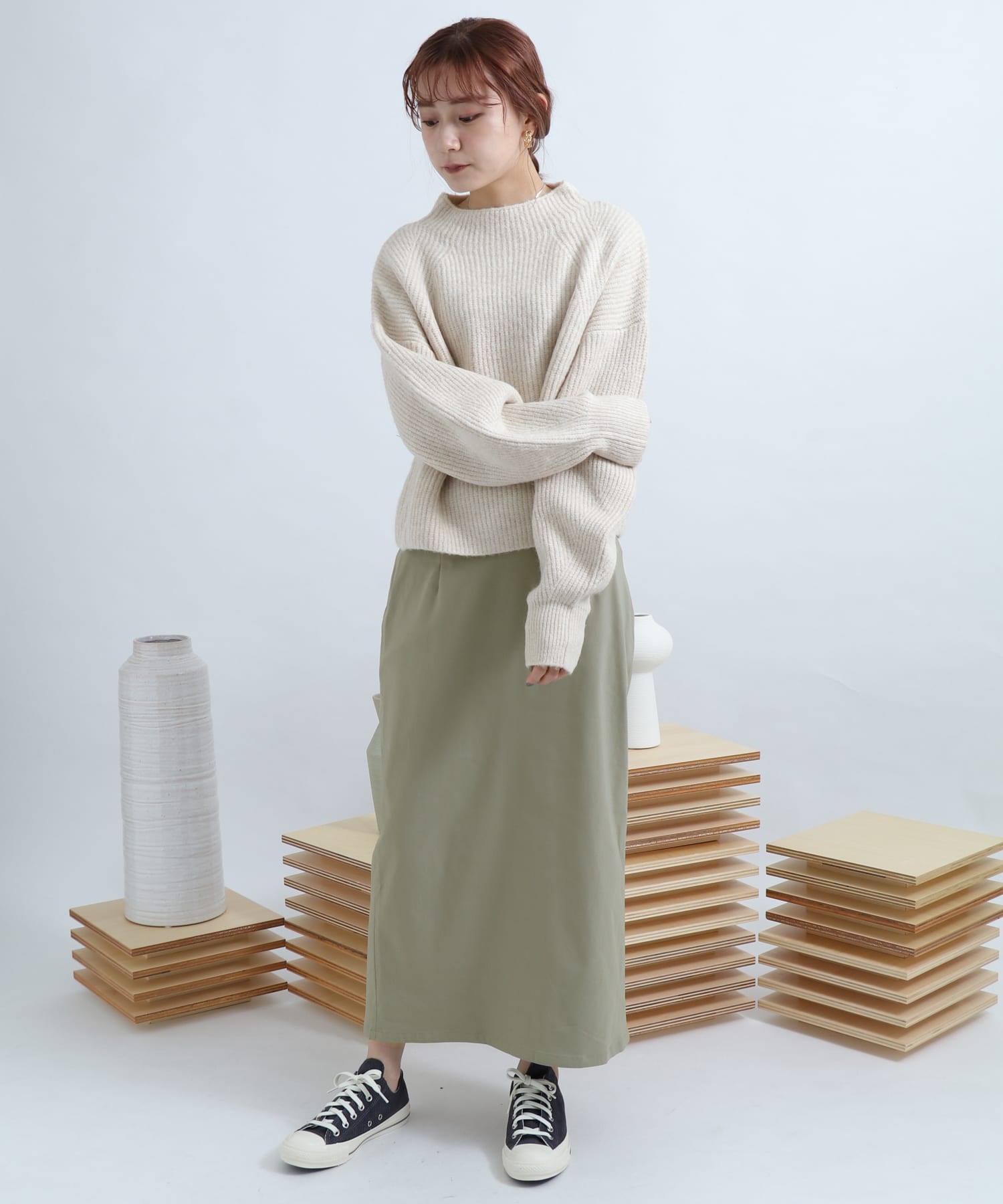 ストレッチサスツキハイウエストスカート L.KHAKI XS