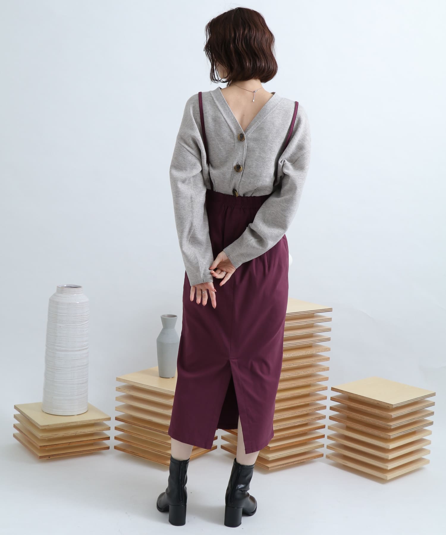 ストレッチサスツキハイウエストスカート BURGUNDY XS