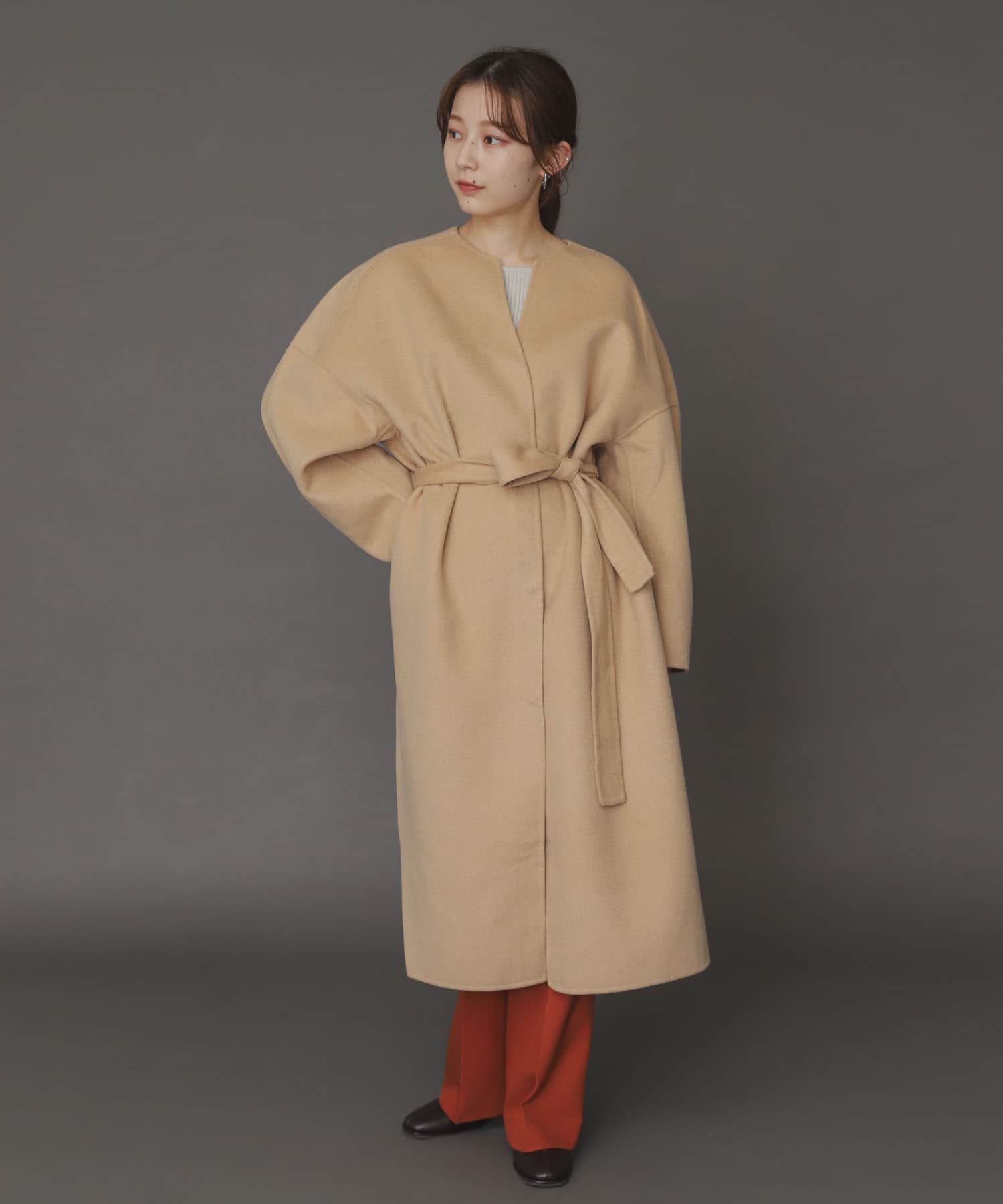 ウールリバーノーカラーコート BEIGE FREE