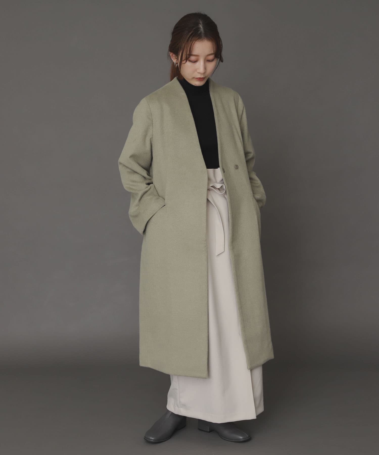 ウールビーバーノーカラーコート L.KHAKI FREE