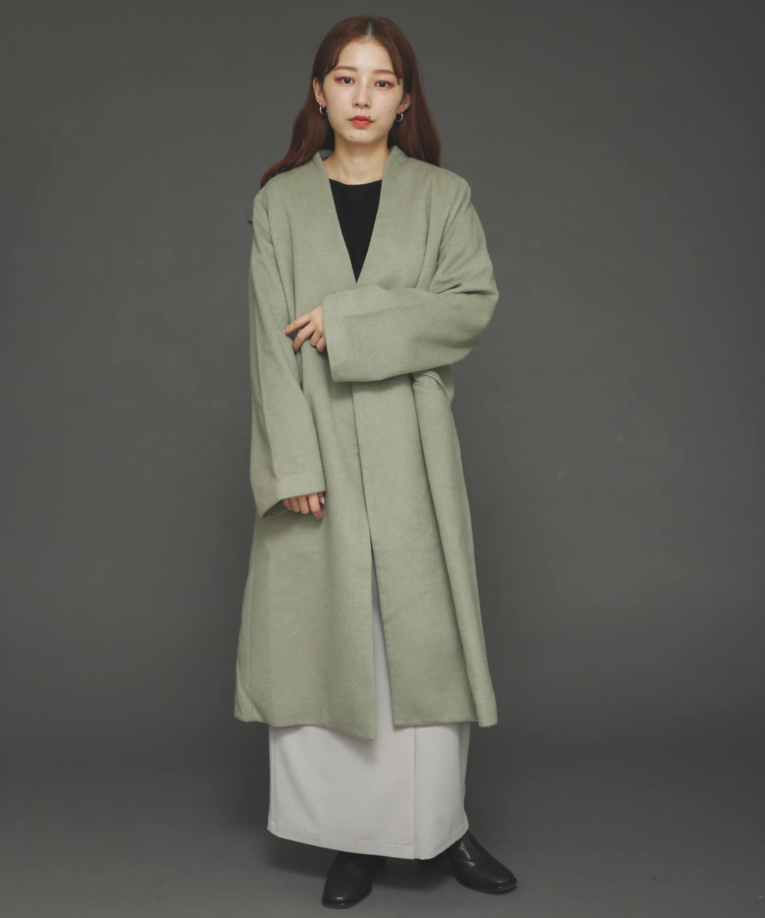 ウールビーバーノーカラーコート L.KHAKI FREE