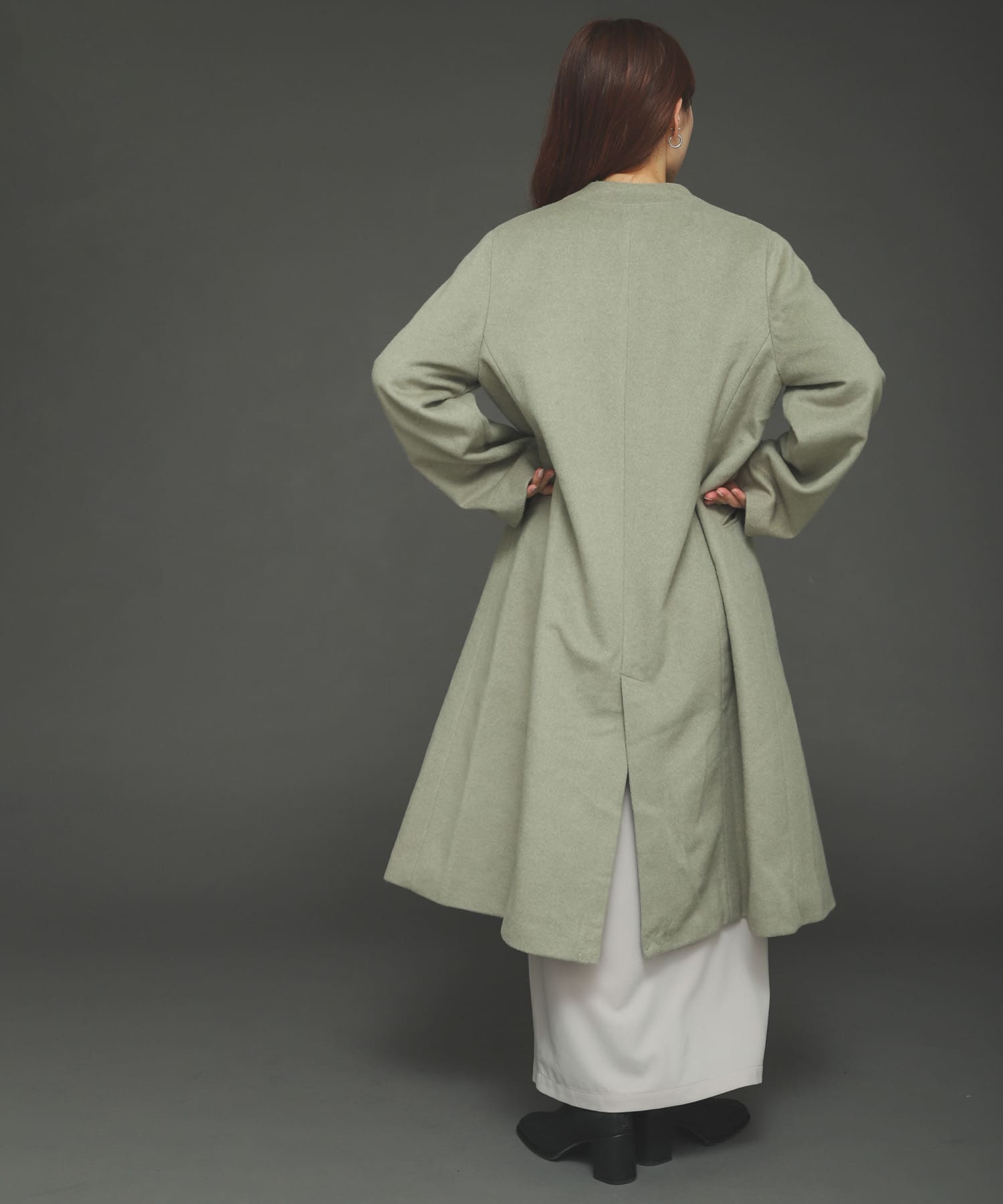ウールビーバーノーカラーコート L.KHAKI FREE