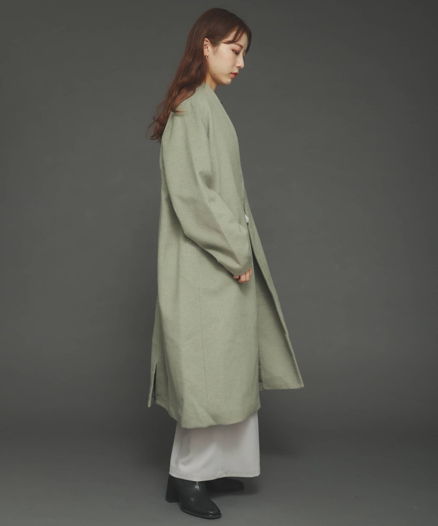 ウールビーバーノーカラーコート L.KHAKI FREE