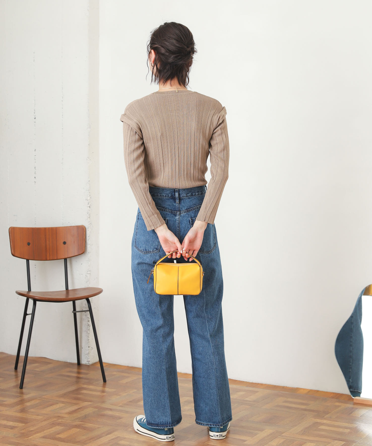 パワーショルダーリブセーター BEIGE one