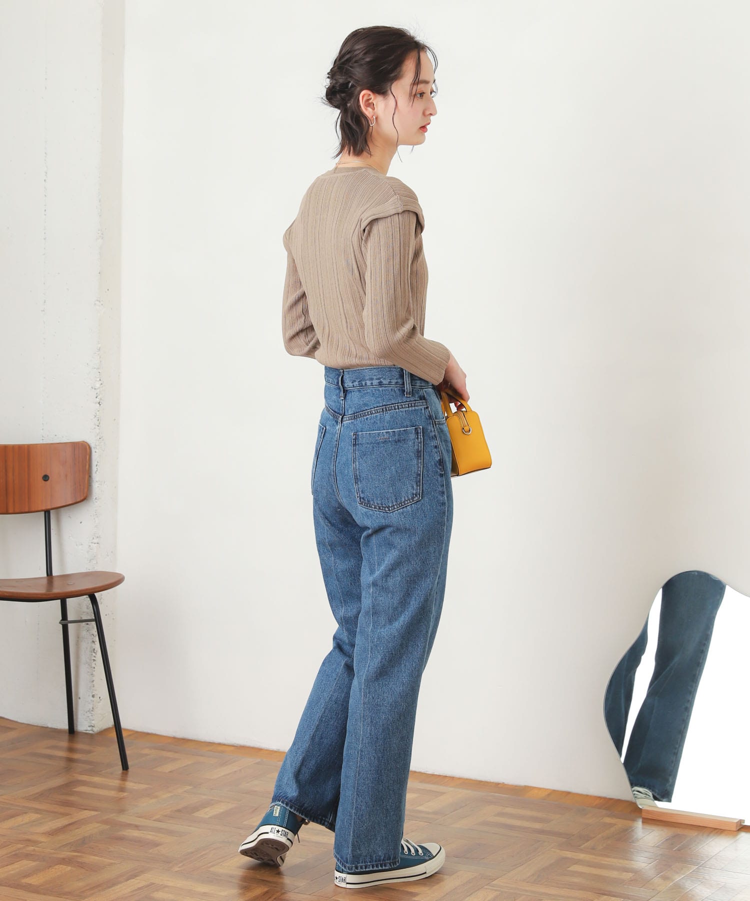 パワーショルダーリブセーター BEIGE one