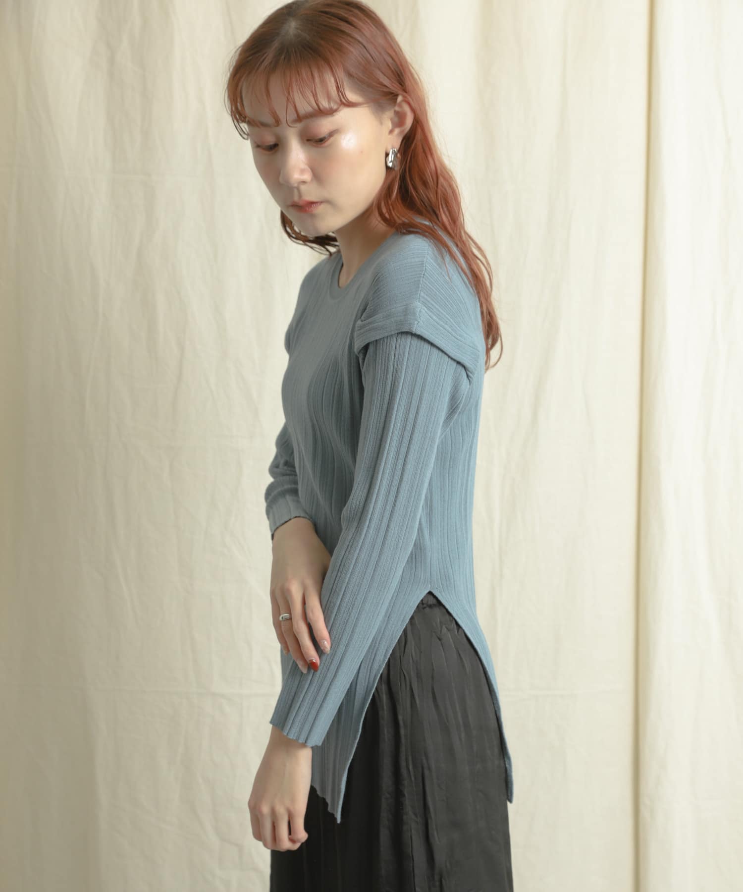 パワーショルダーリブセーター L.BLUE one