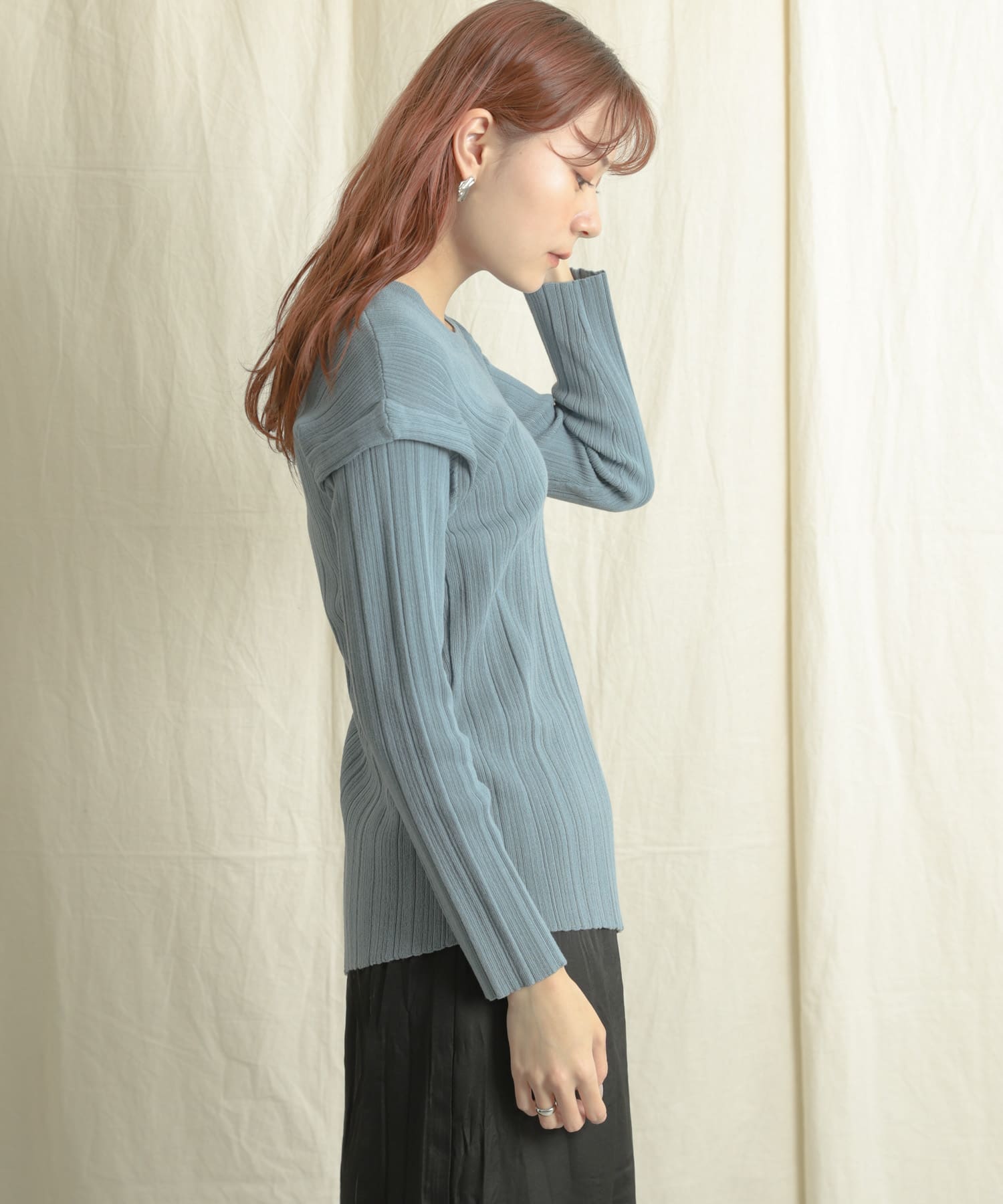 パワーショルダーリブセーター L.BLUE one