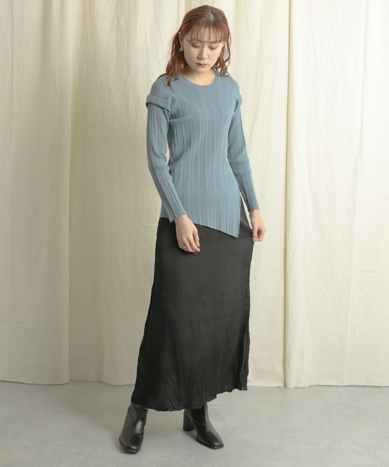 パワーショルダーリブセーター L.BLUE one