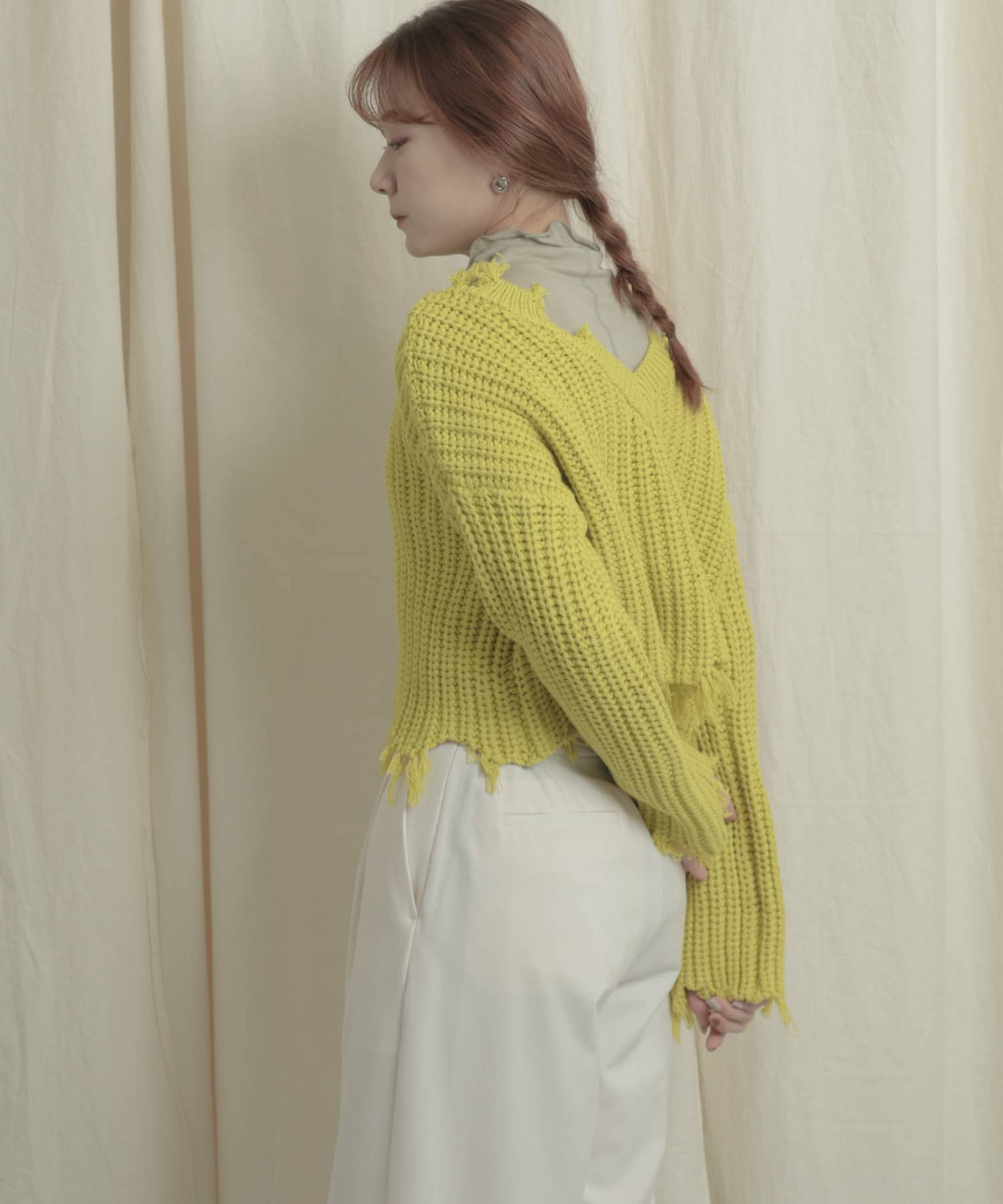 2WAYダメージショートセーター LIME one