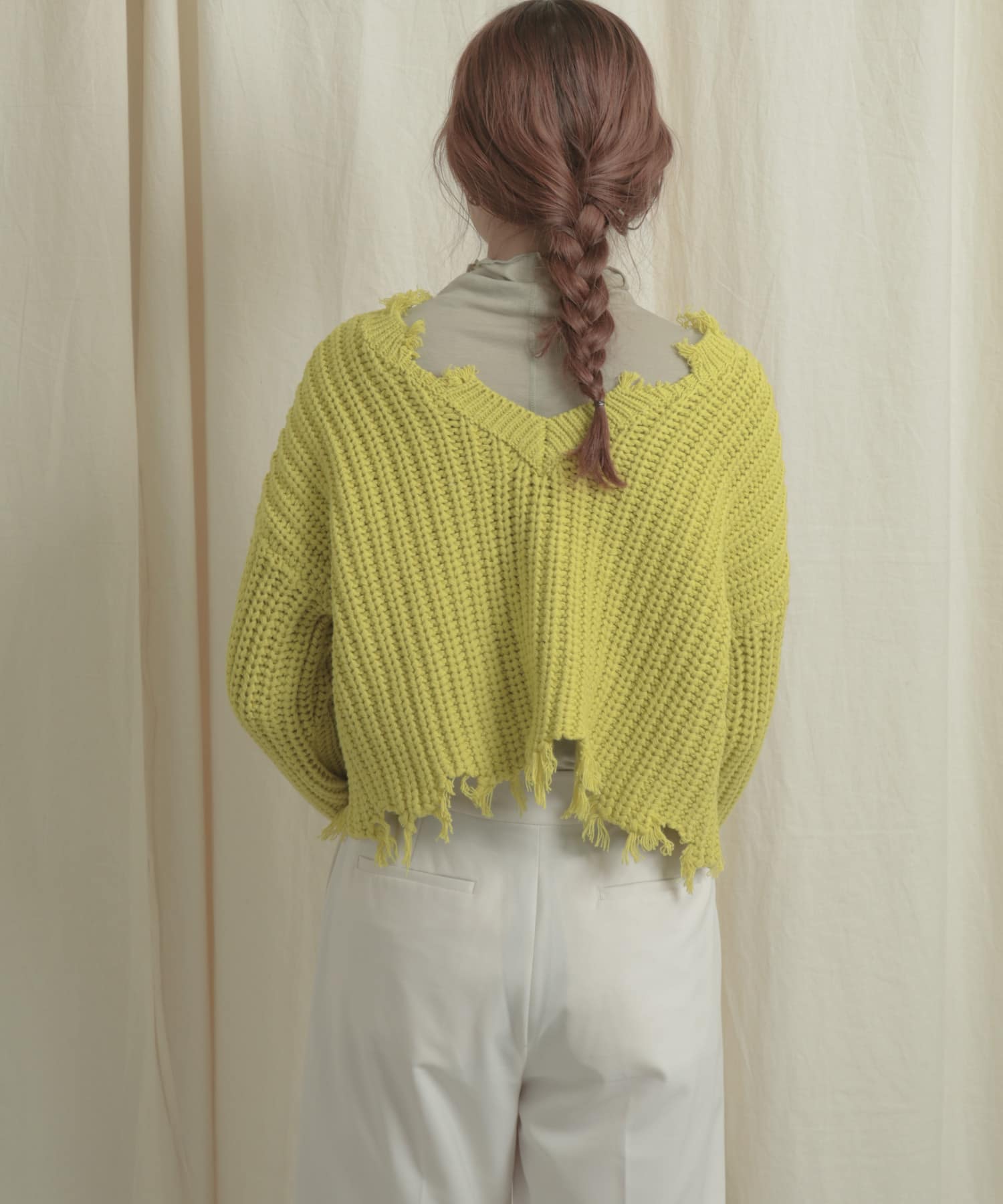 2WAYダメージショートセーター LIME one