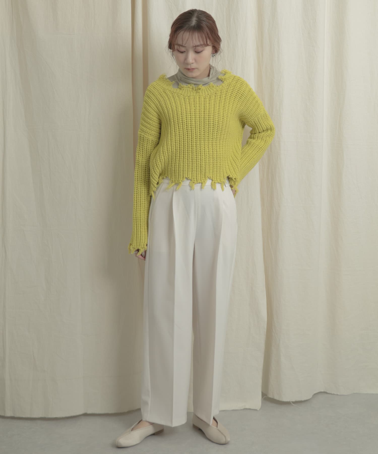 2WAYダメージショートセーター LIME one