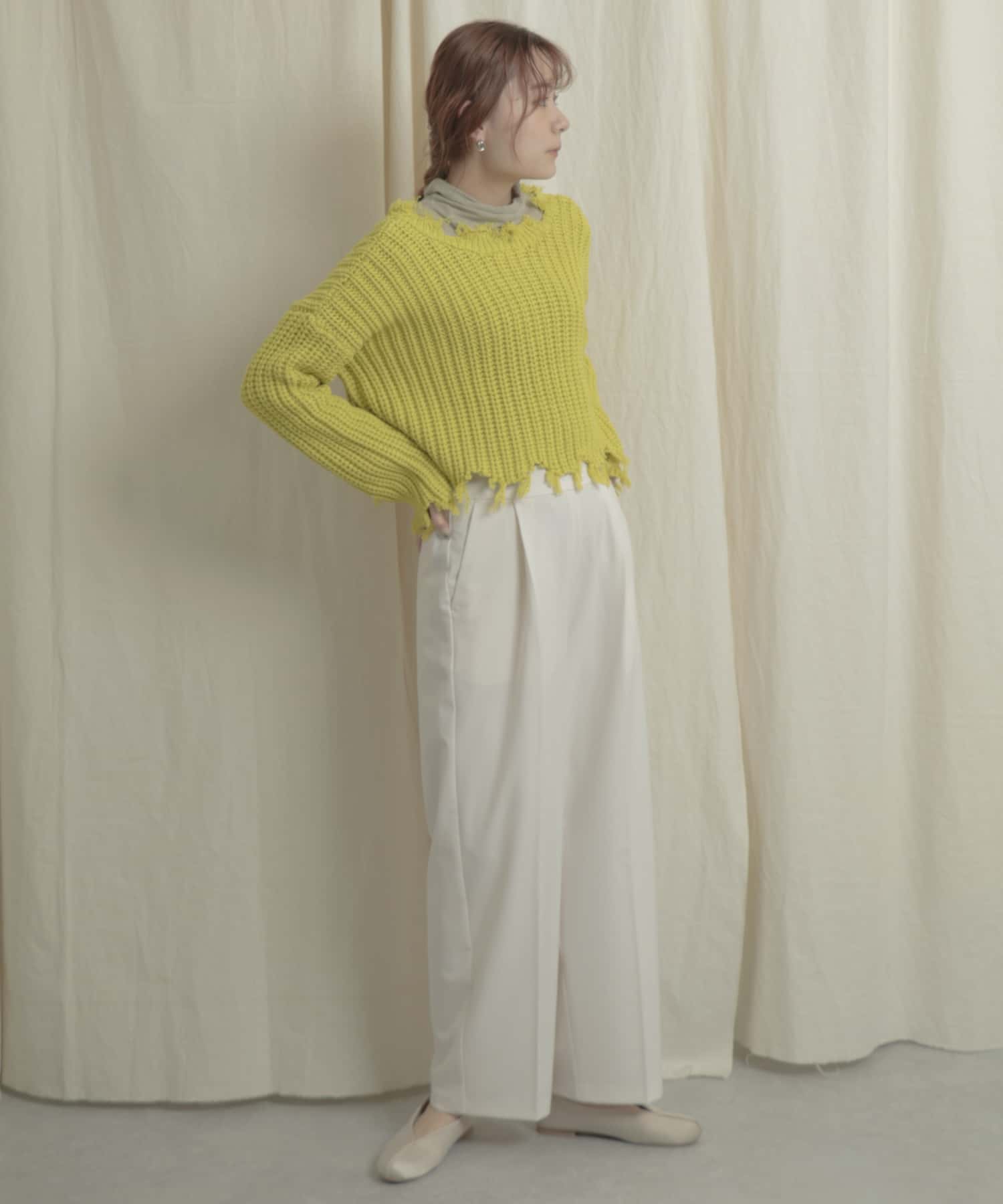 2WAYダメージショートセーター LIME one