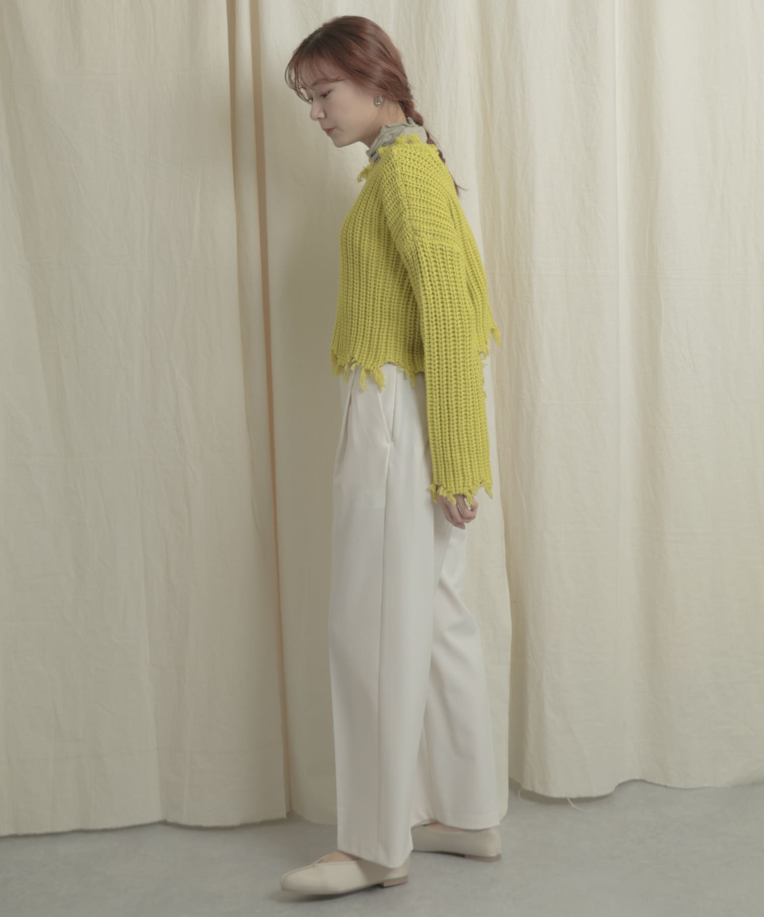 2WAYダメージショートセーター LIME one