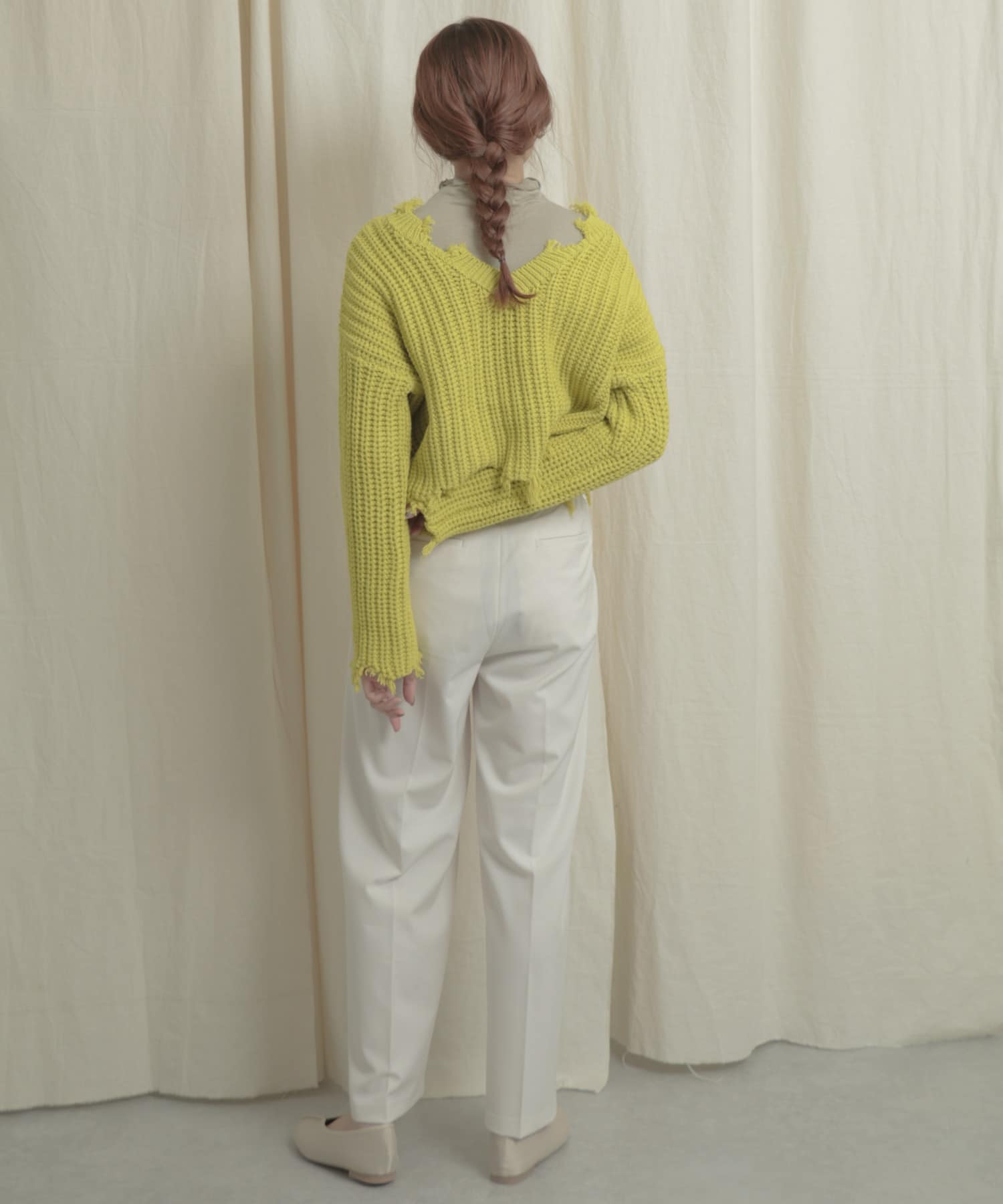 2WAYダメージショートセーター LIME one