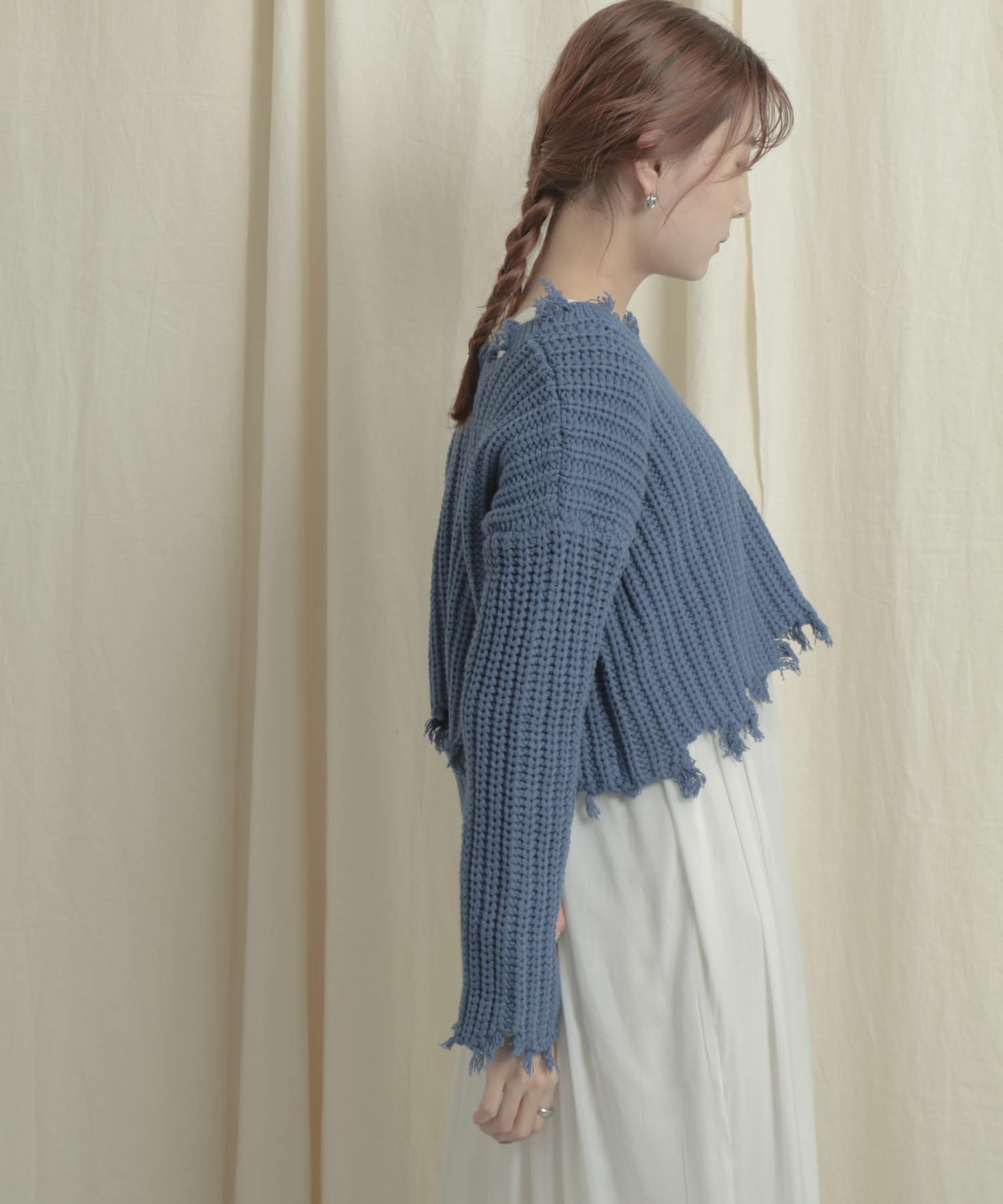 2WAYダメージショートセーター BLUE one