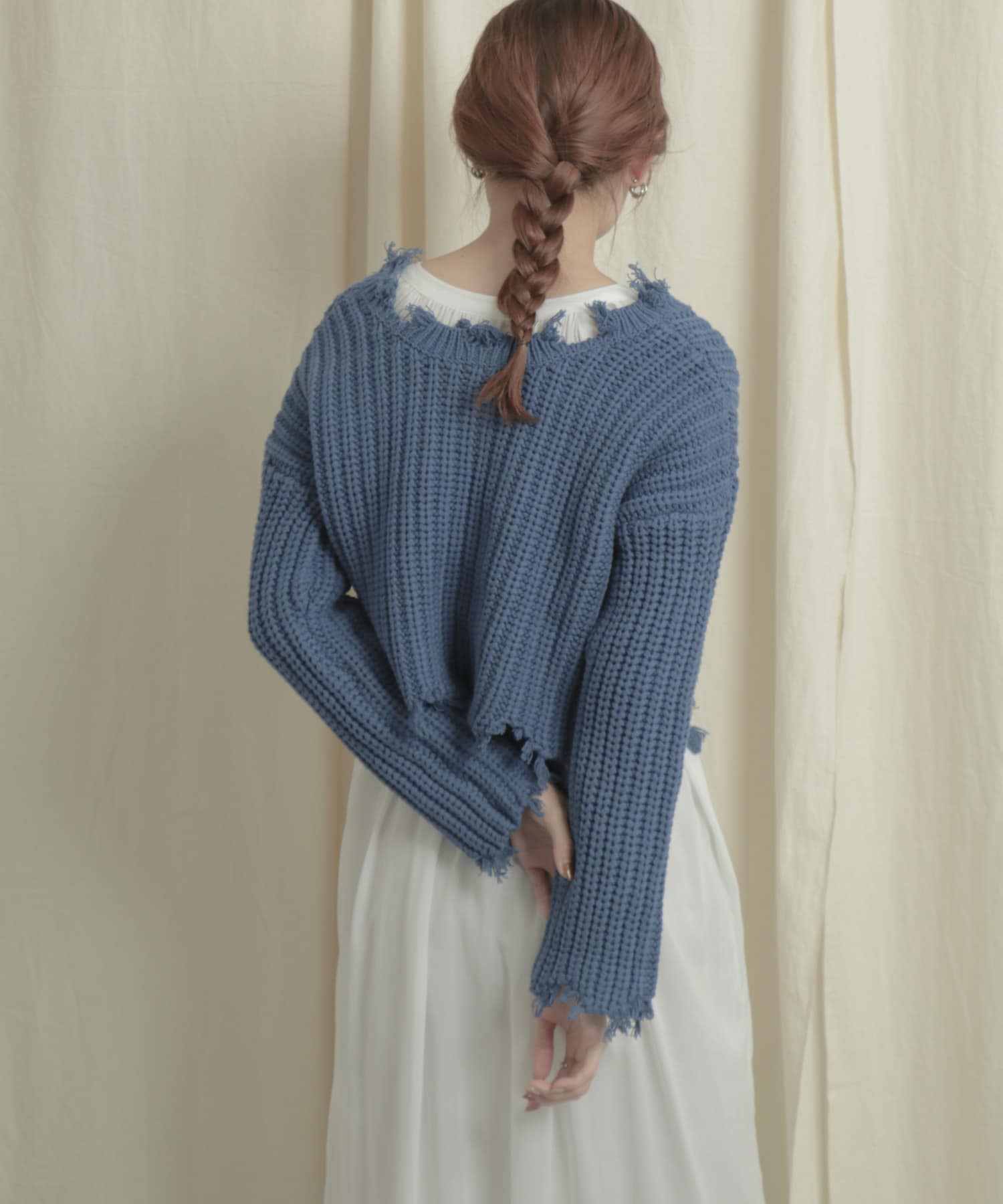 2WAYダメージショートセーター BLUE one