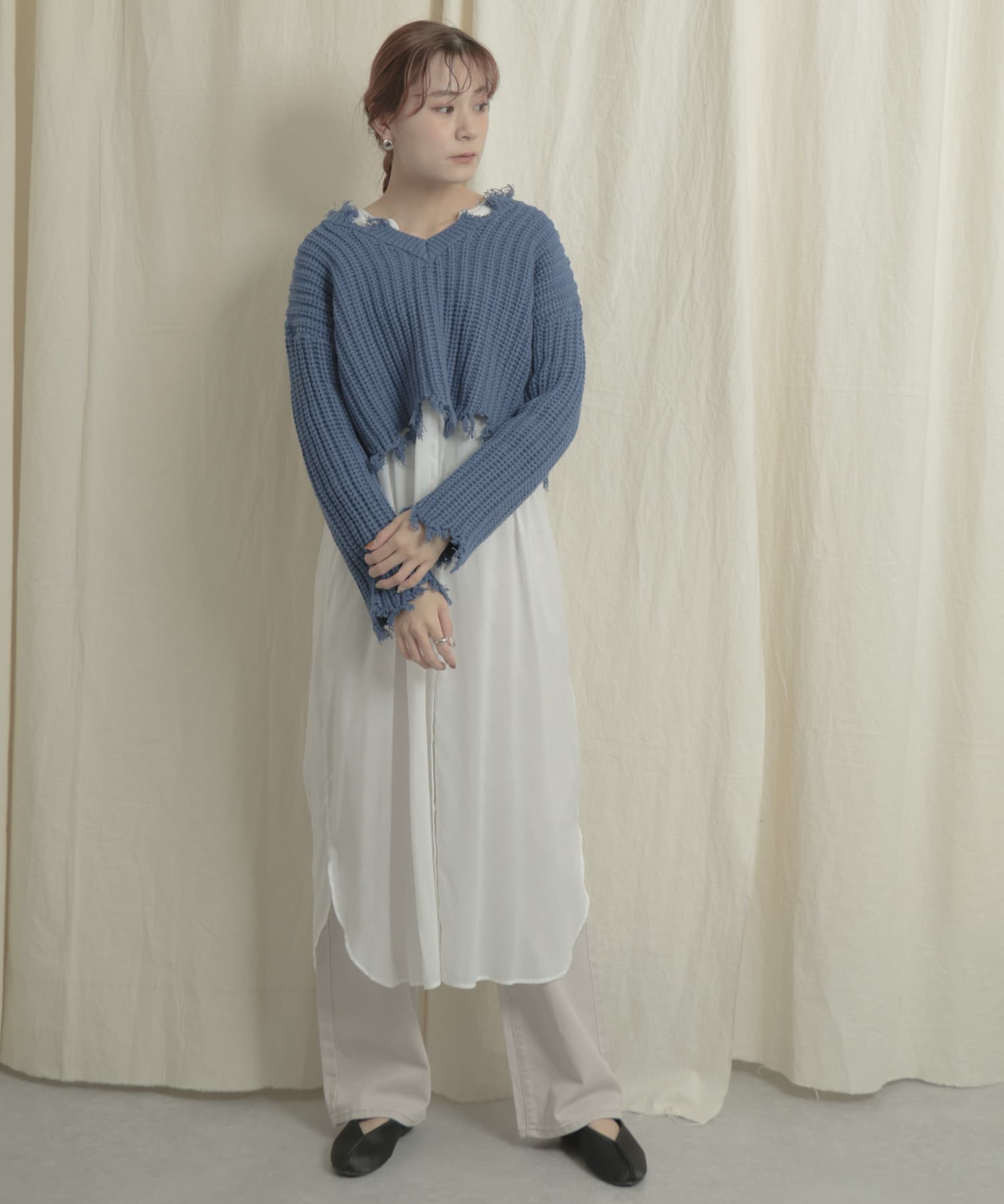 2WAYダメージショートセーター BLUE one