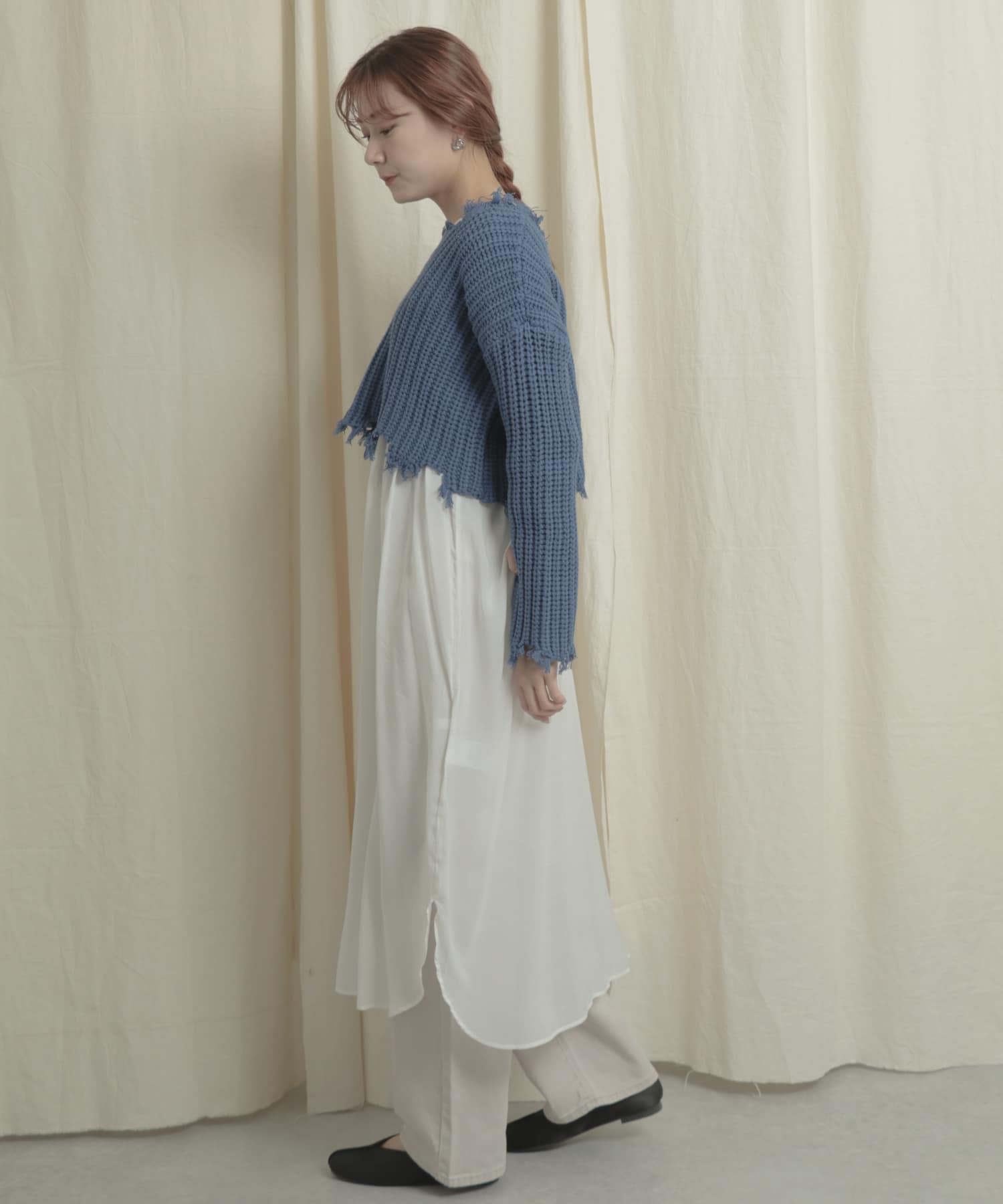 2WAYダメージショートセーター BLUE one