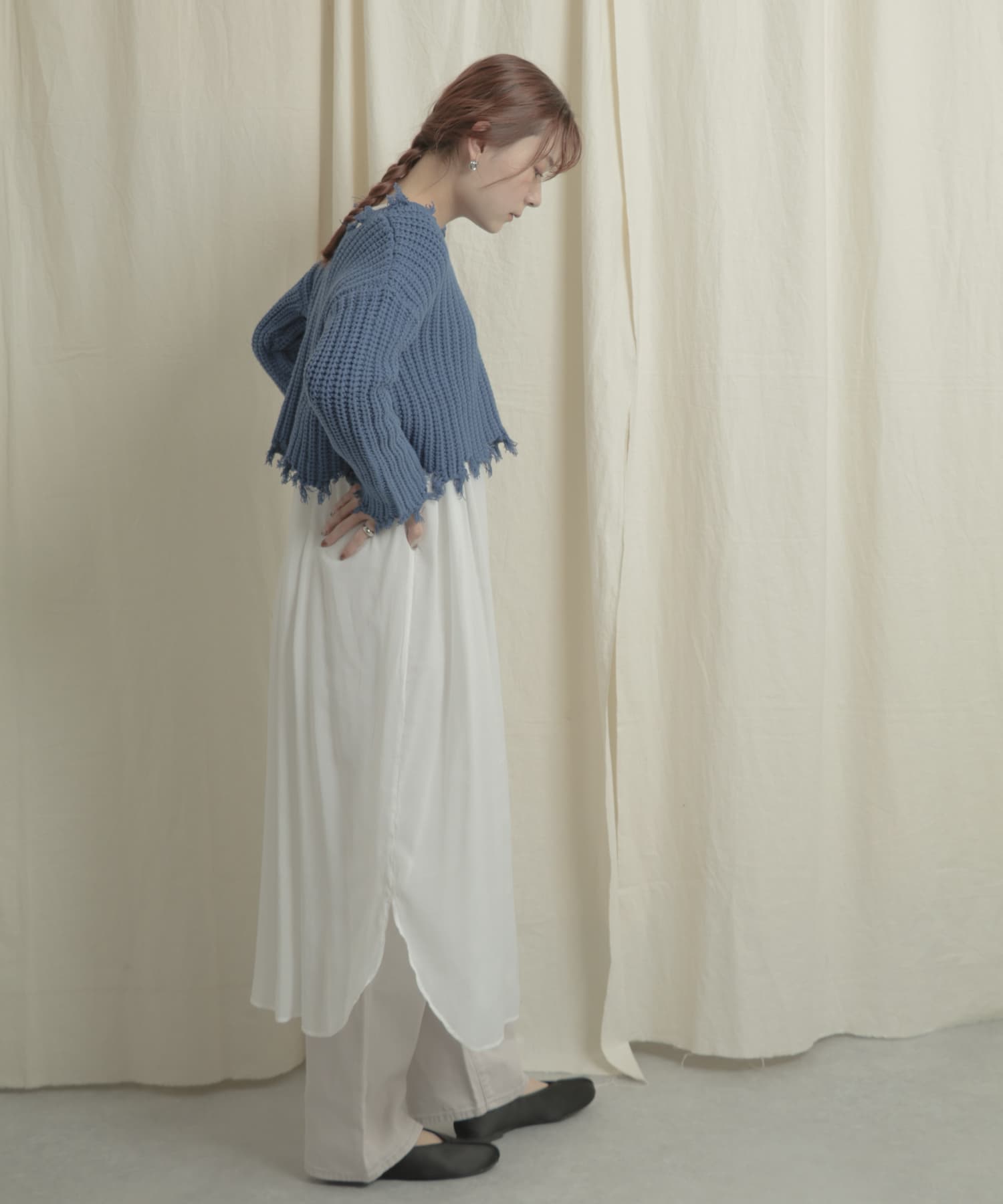 2WAYダメージショートセーター BLUE one