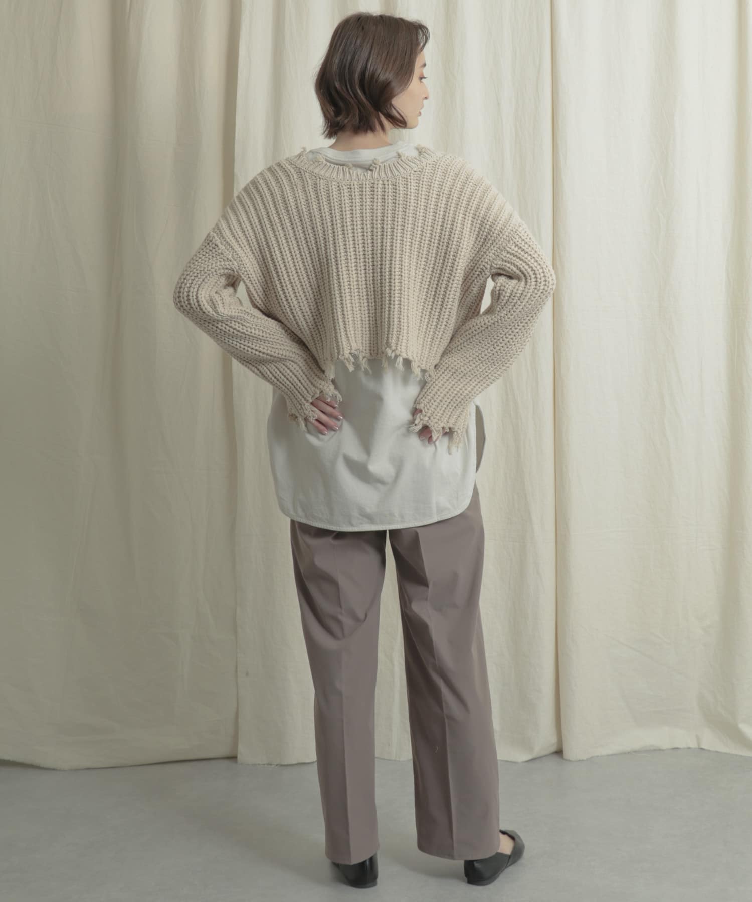 2WAYダメージショートセーター IVORY one