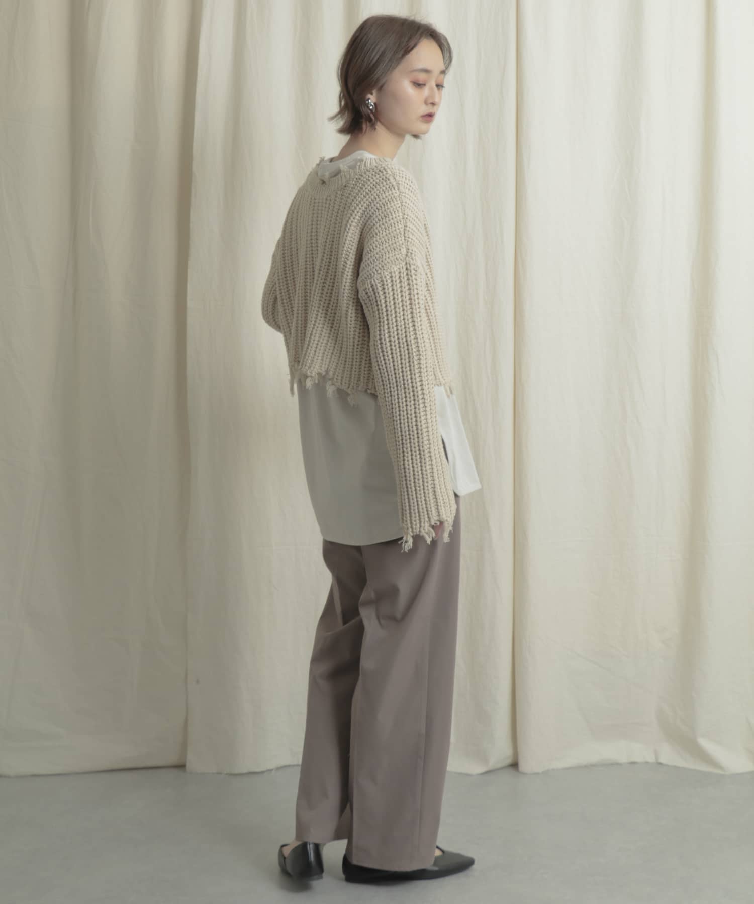 2WAYダメージショートセーター IVORY one