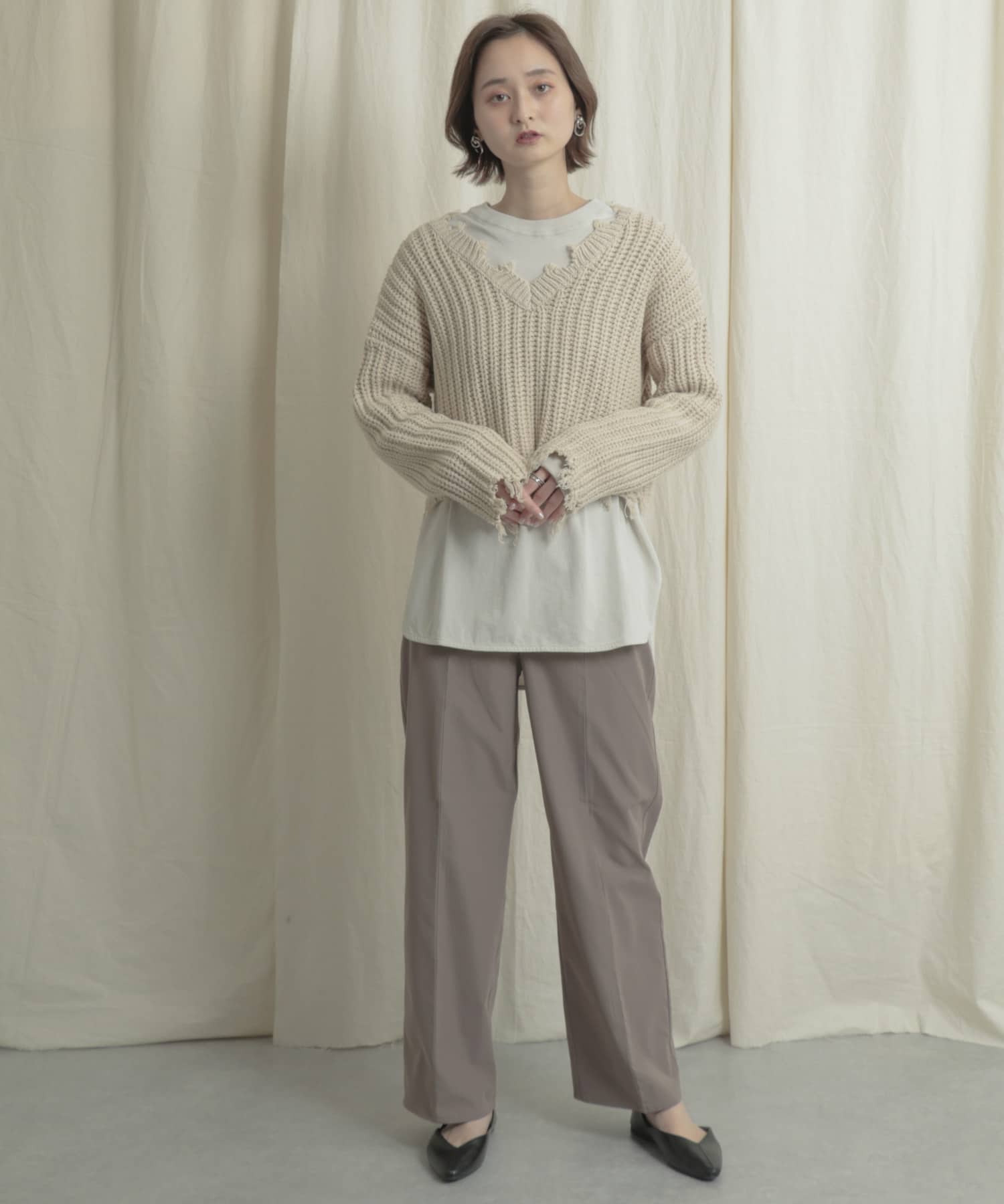 2WAYダメージショートセーター IVORY one