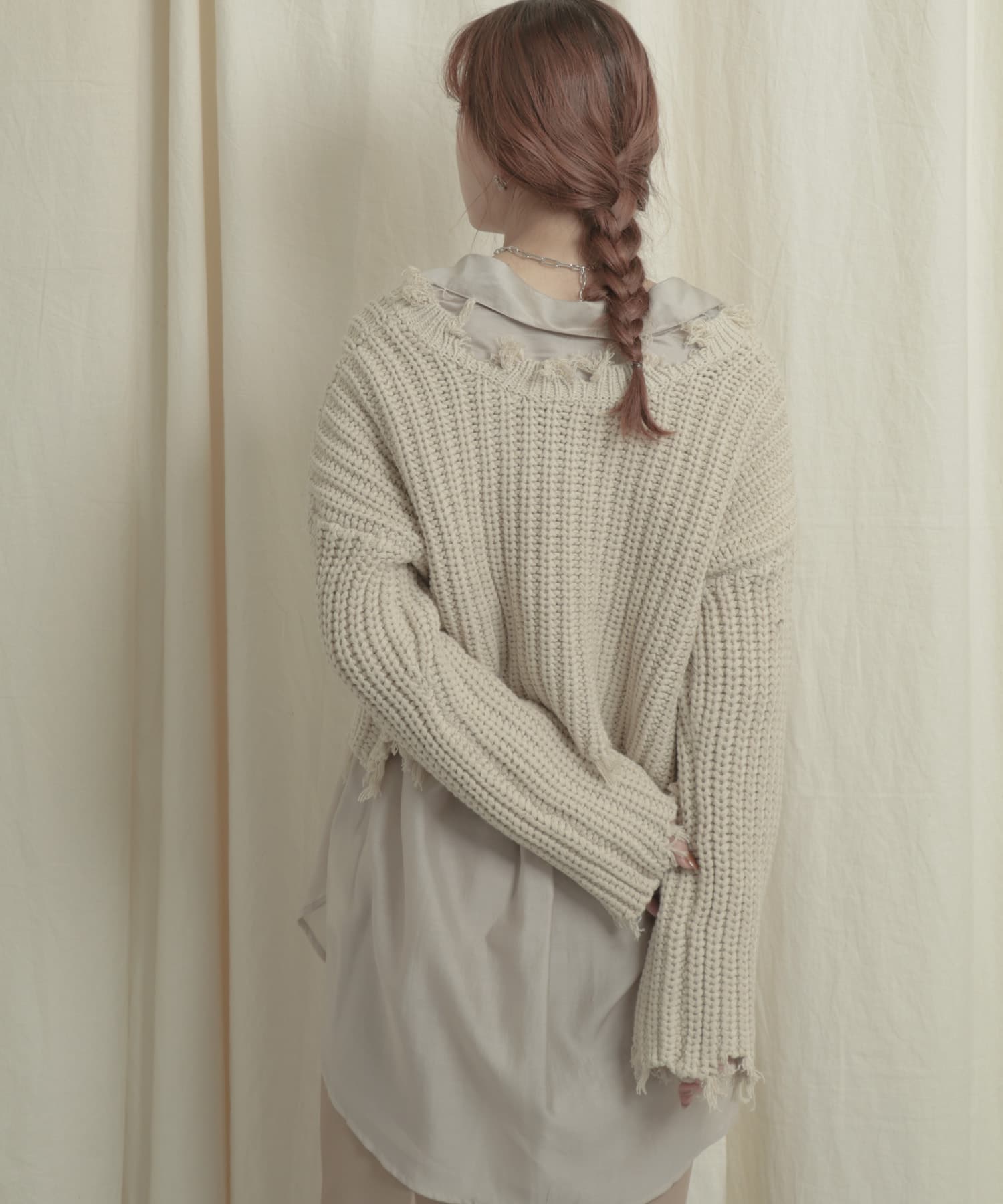 2WAYダメージショートセーター IVORY one