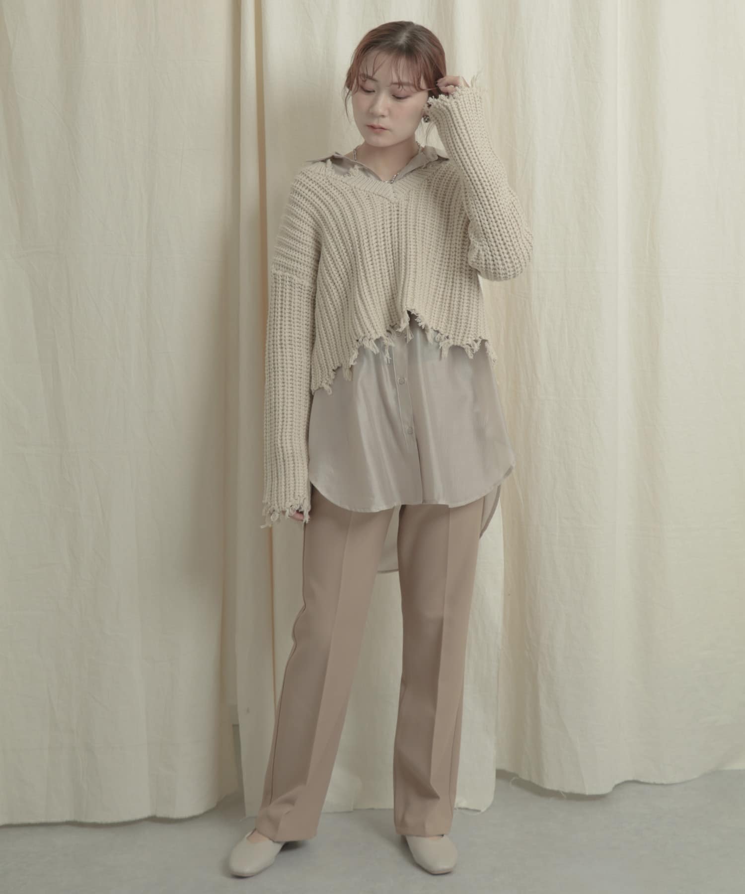 2WAYダメージショートセーター IVORY one