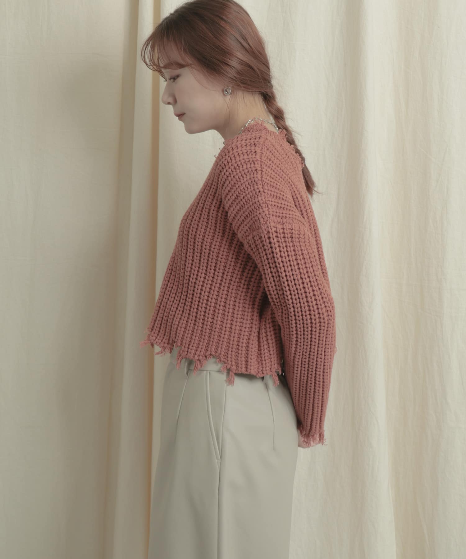 2WAYダメージショートセーター RED one