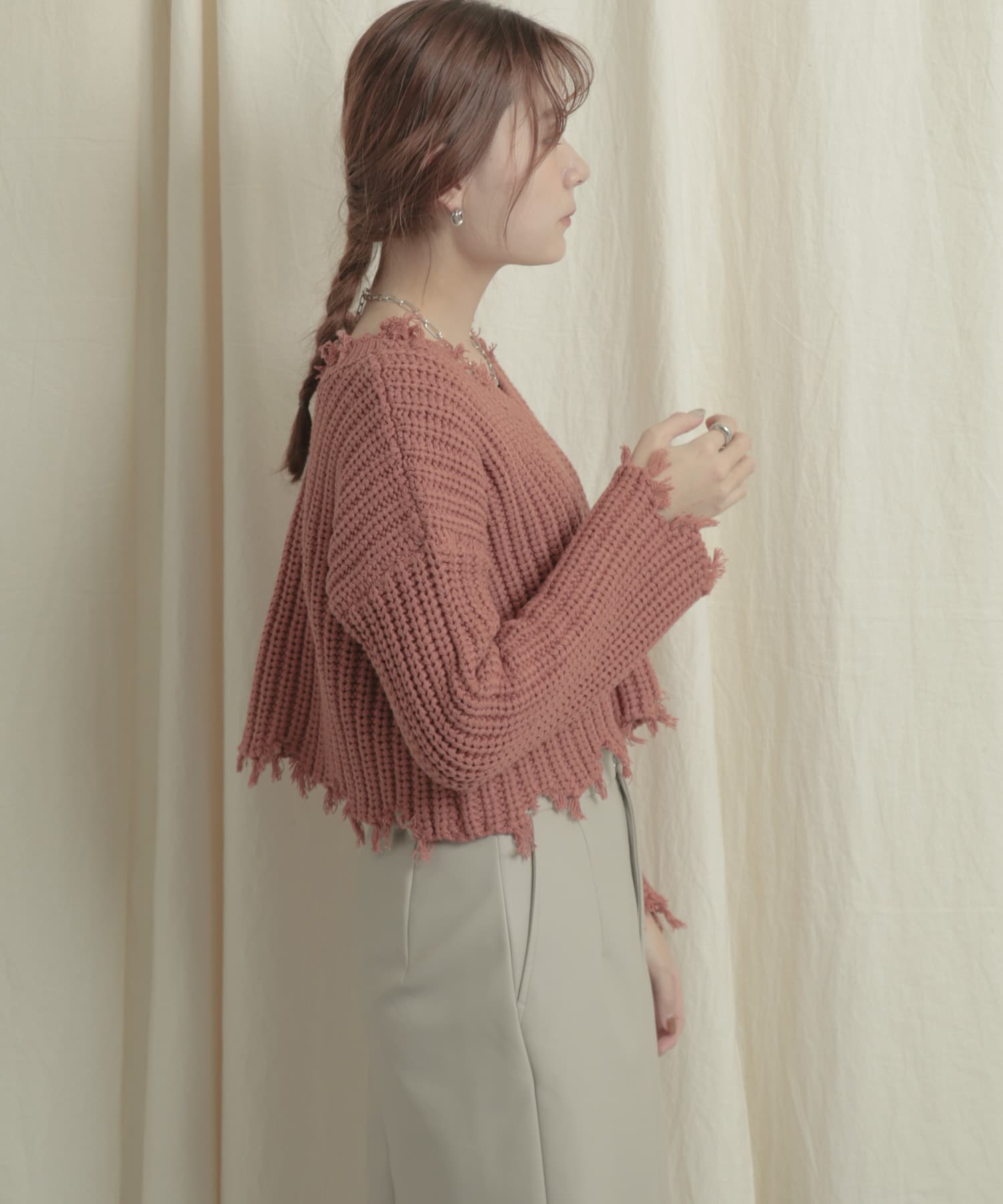 2WAYダメージショートセーター RED one