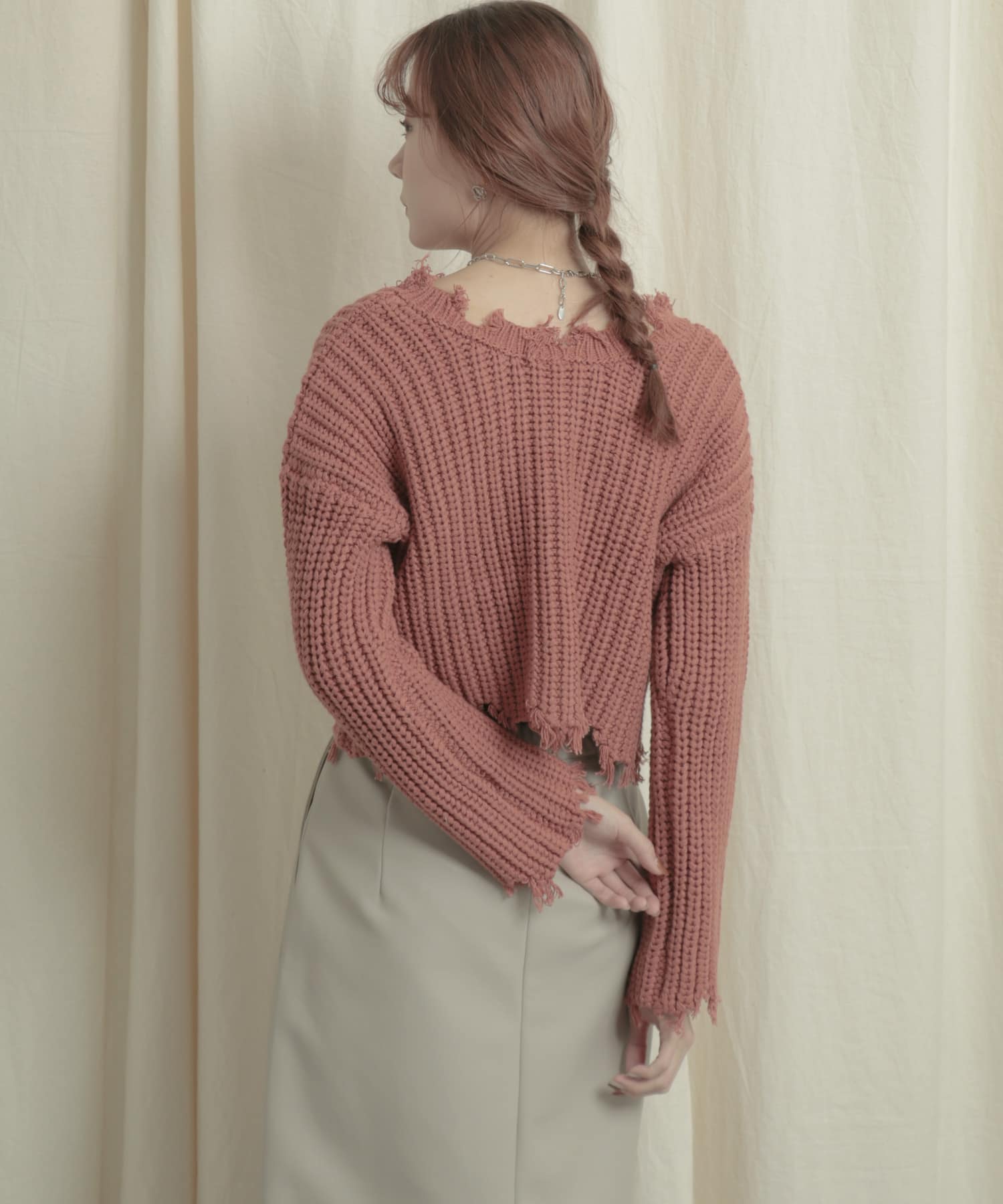 2WAYダメージショートセーター RED one