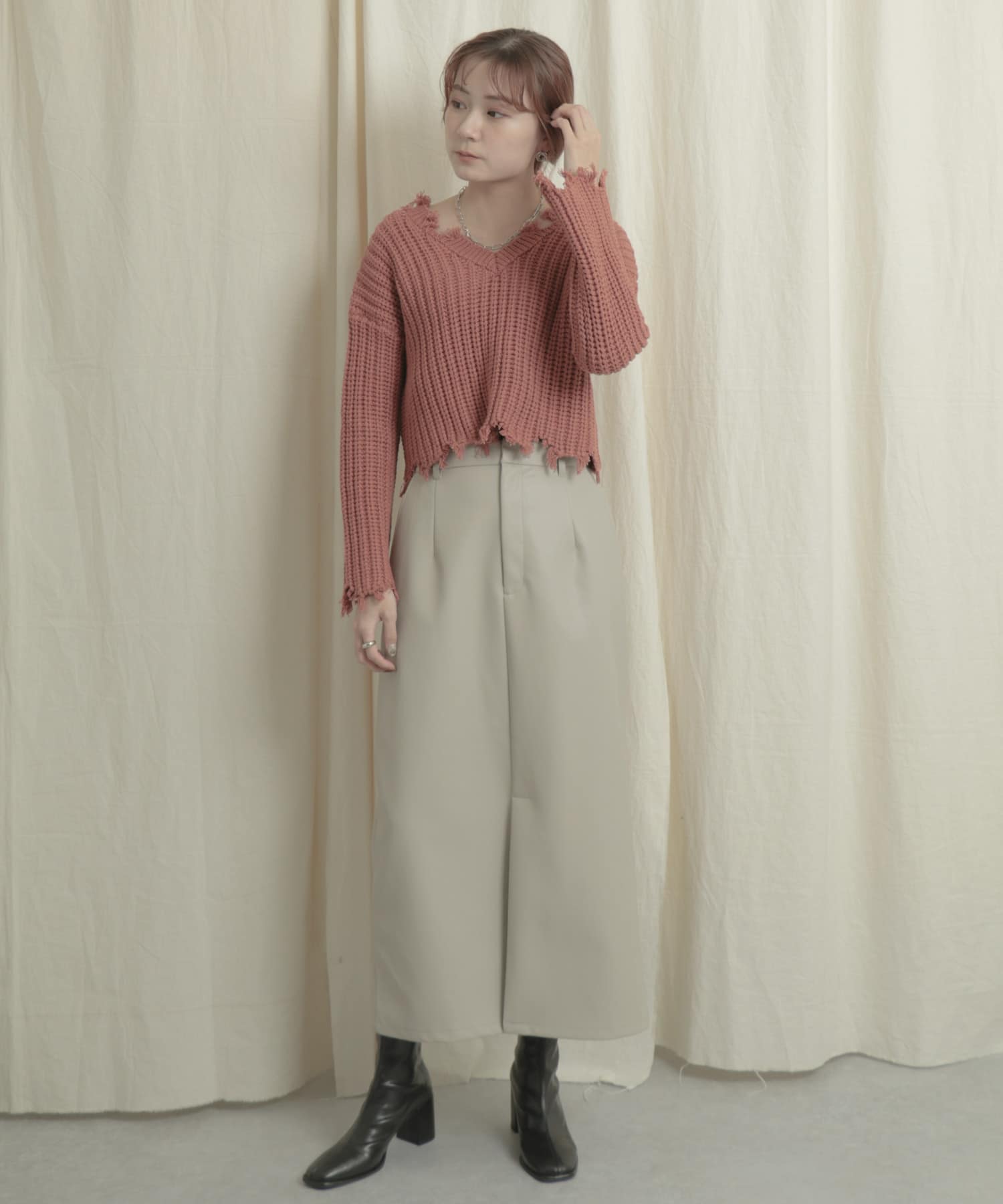 2WAYダメージショートセーター RED one