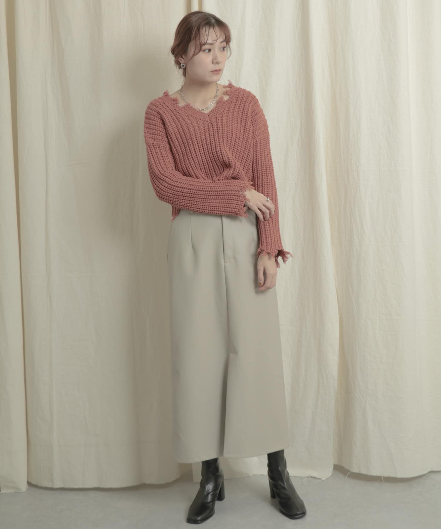 2WAYダメージショートセーター RED one