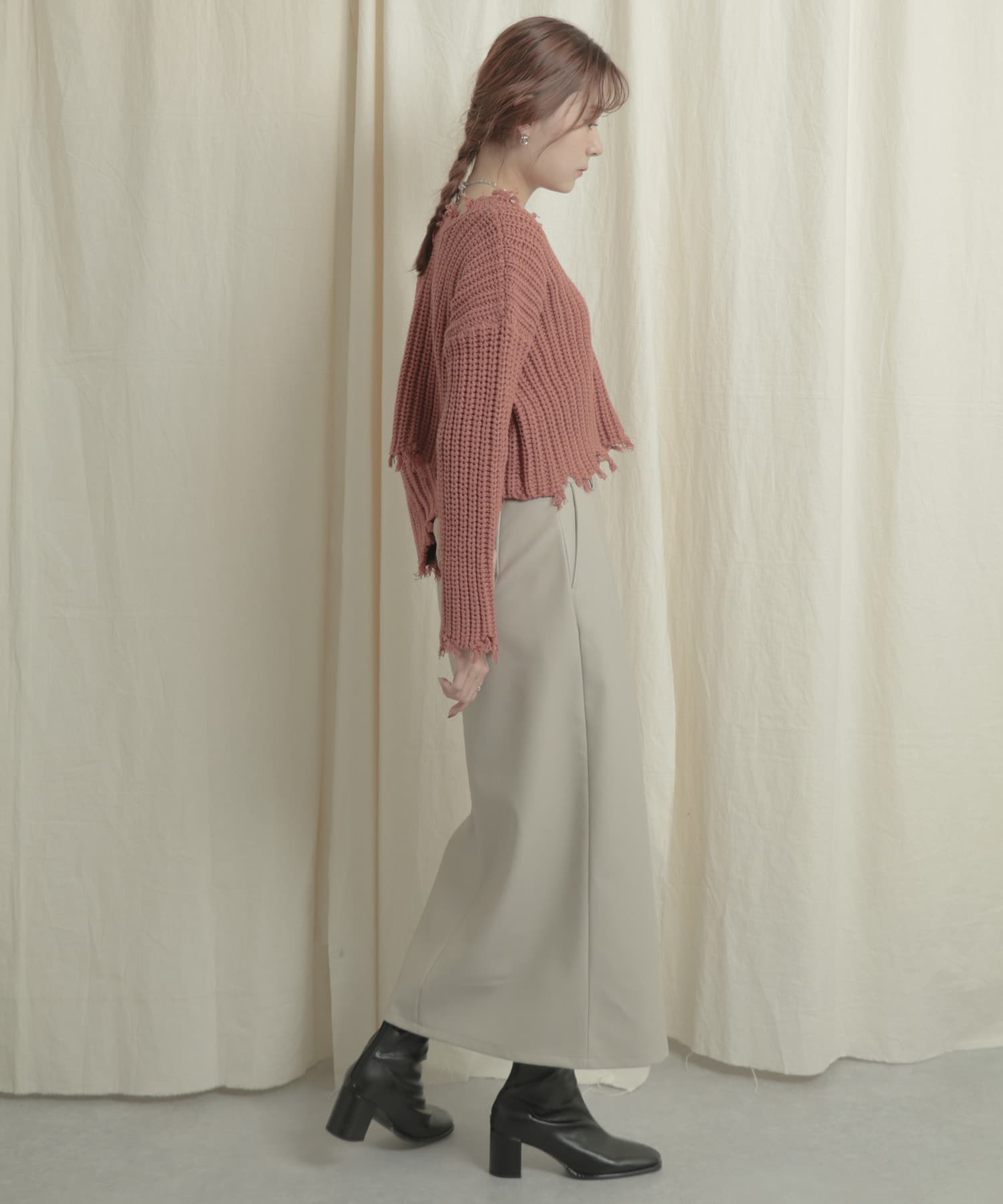 2WAYダメージショートセーター RED one