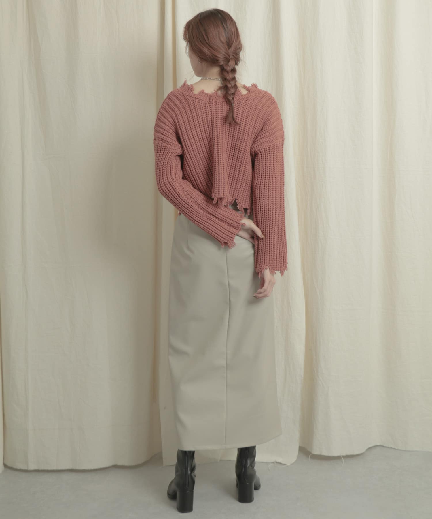 2WAYダメージショートセーター RED one