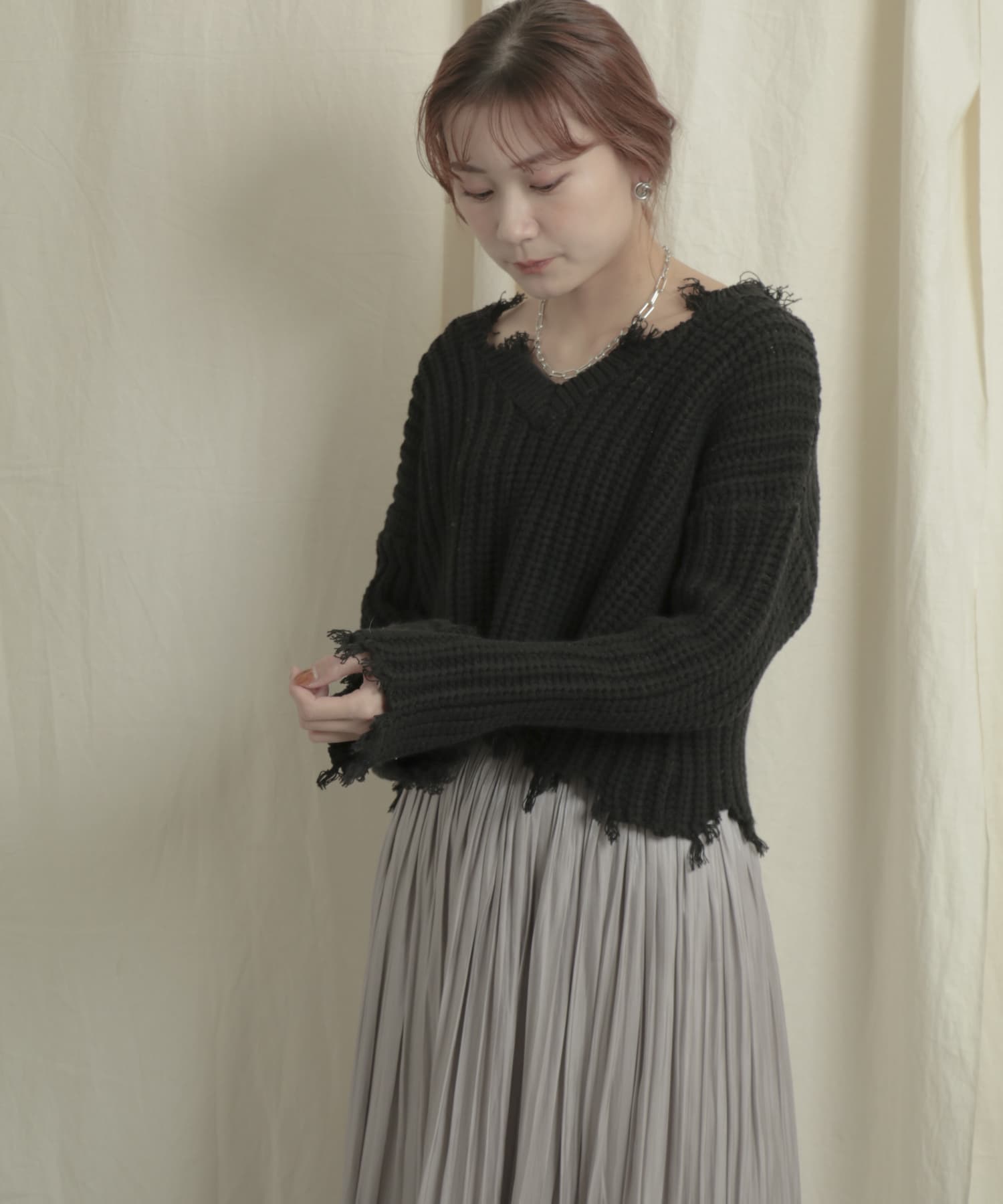 2WAYダメージショートセーター BLACK one