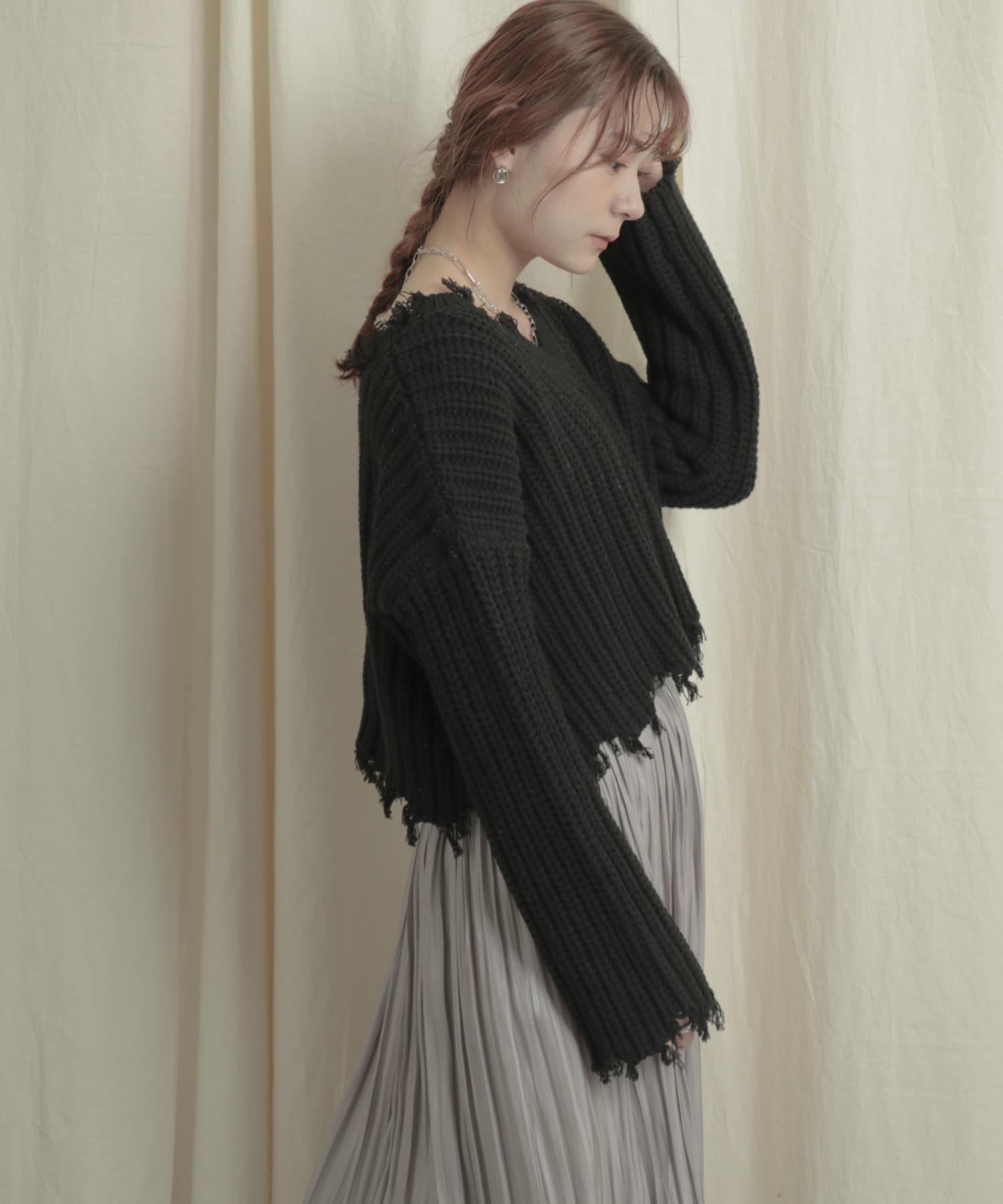 2WAYダメージショートセーター BLACK one