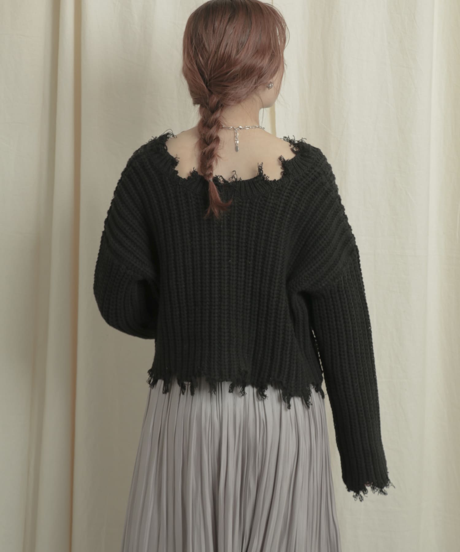 2WAYダメージショートセーター BLACK one