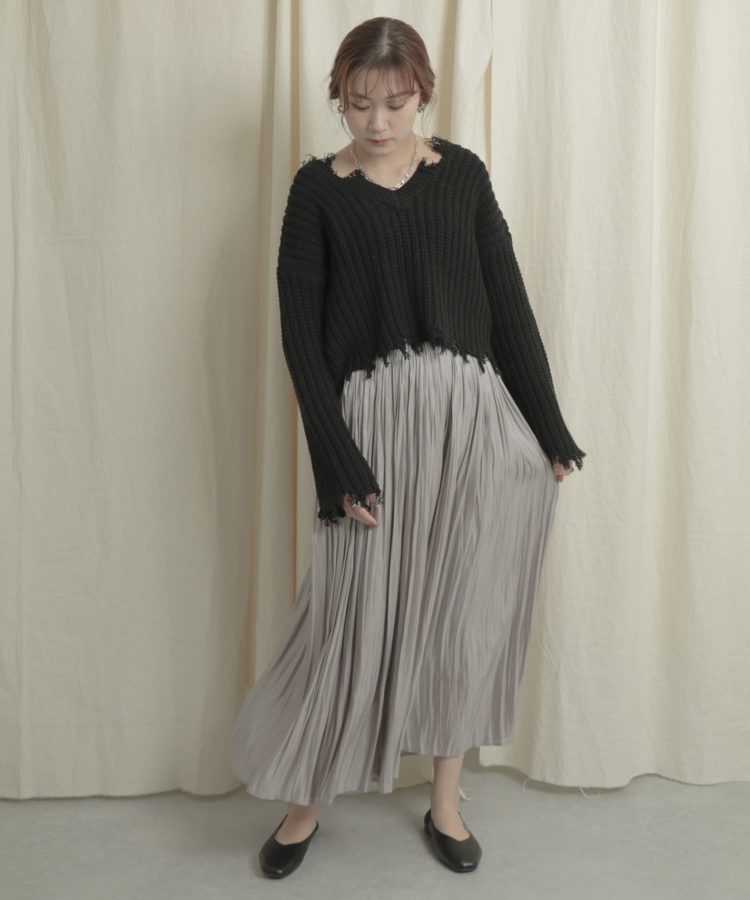 2WAYダメージショートセーター BLACK one