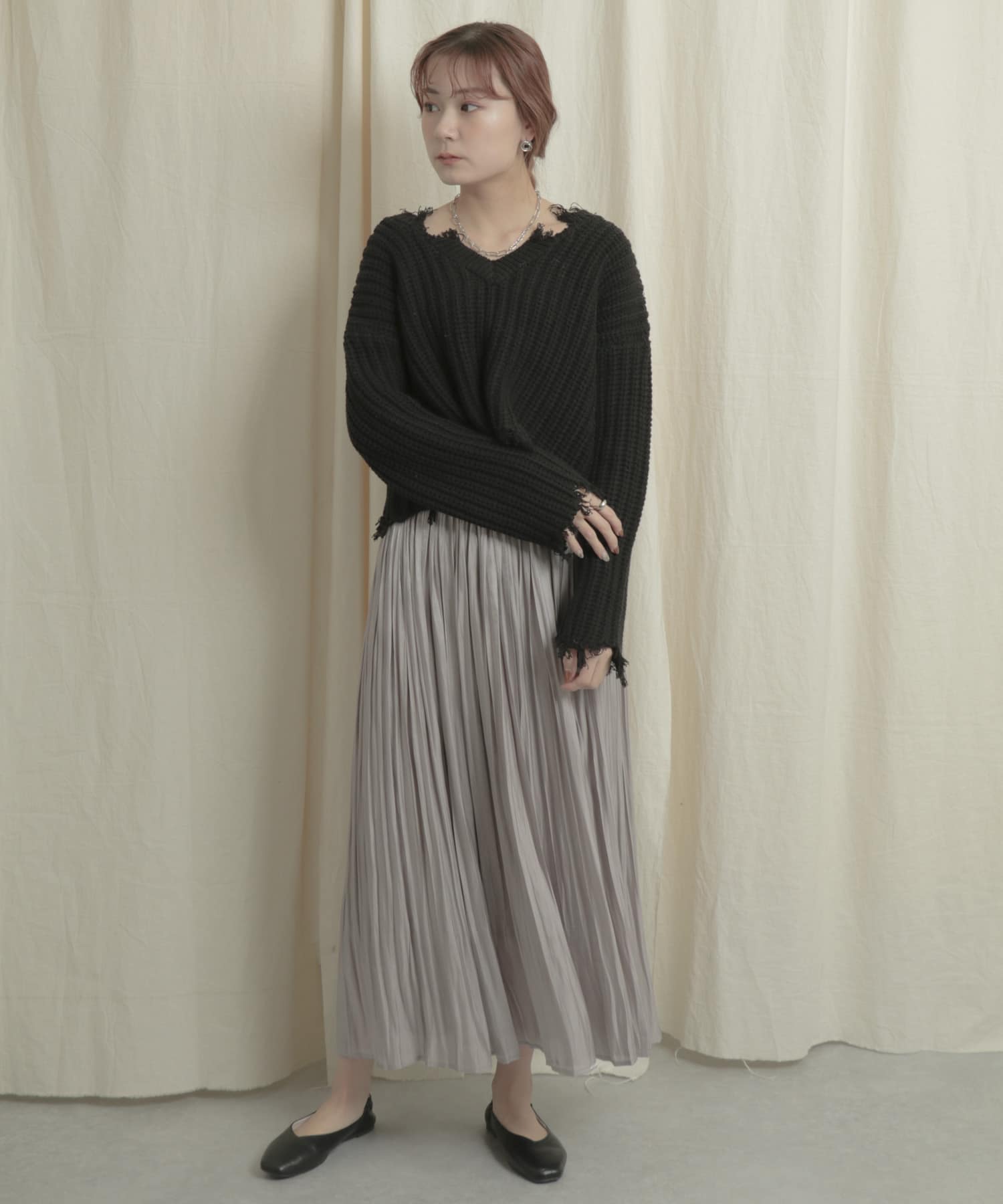 2WAYダメージショートセーター BLACK one