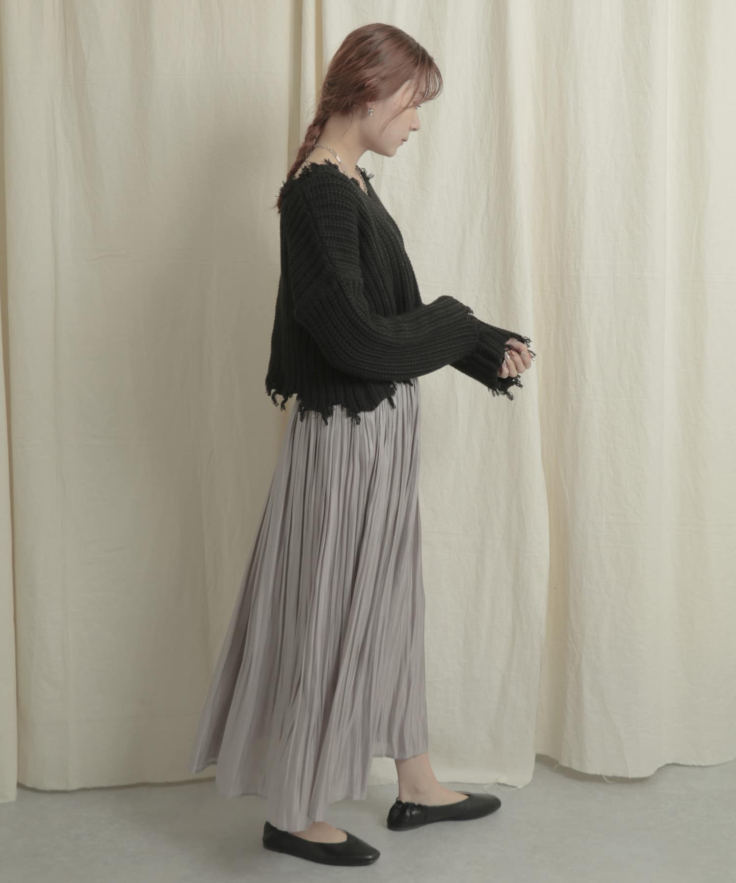 2WAYダメージショートセーター BLACK one