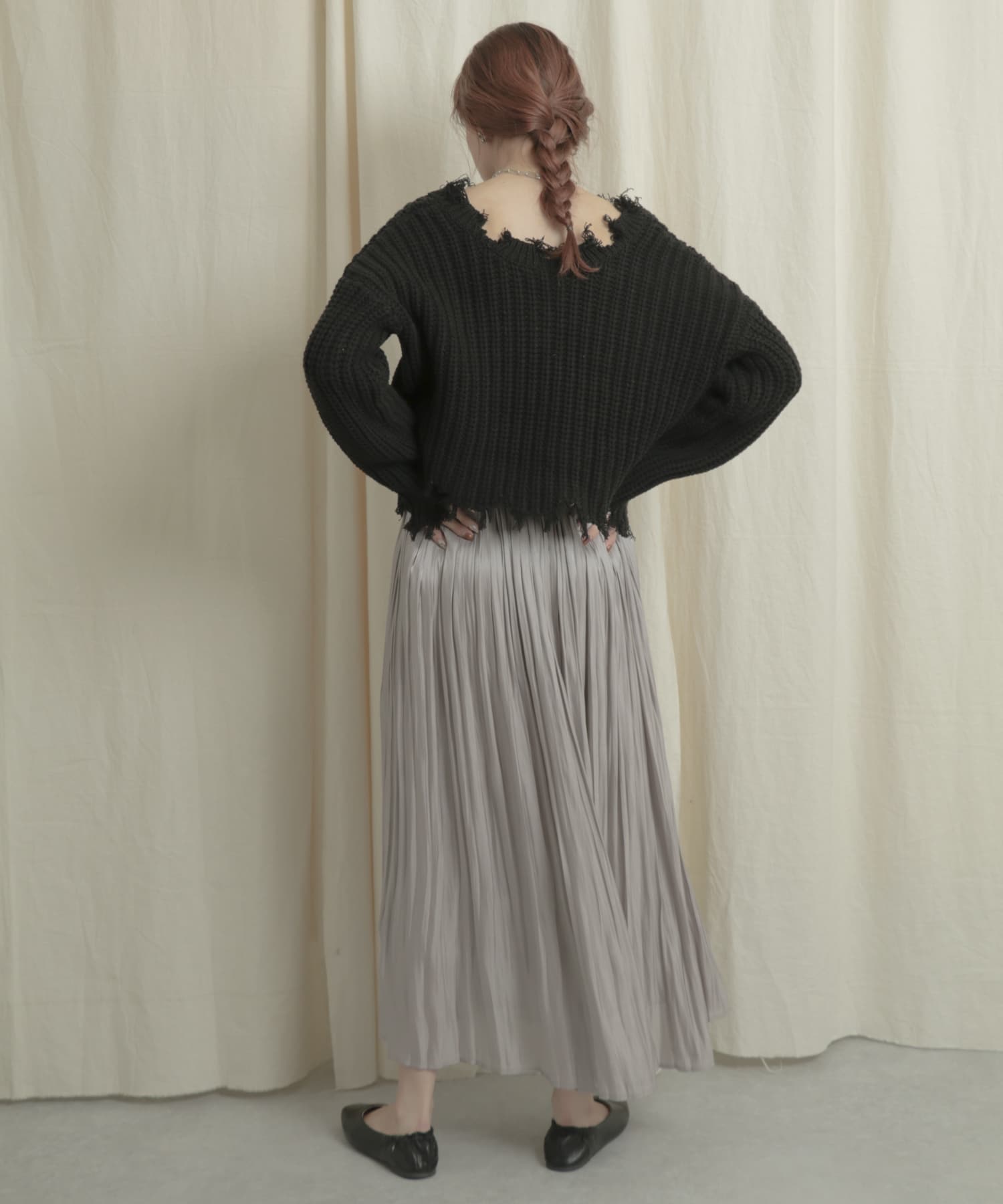 2WAYダメージショートセーター BLACK one