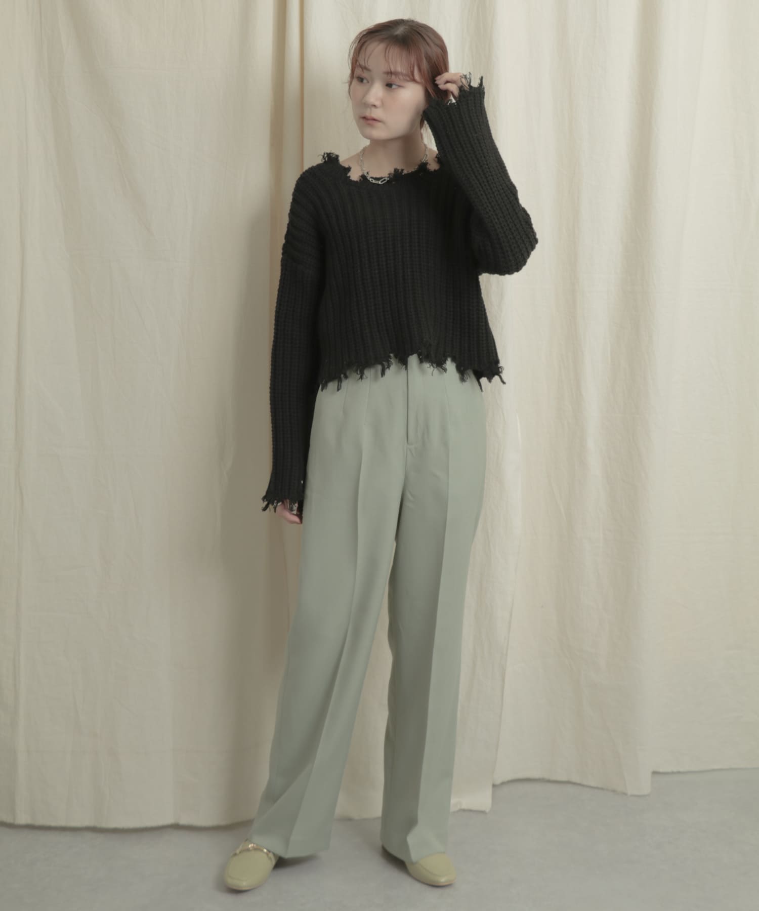 2WAYダメージショートセーター BLACK one