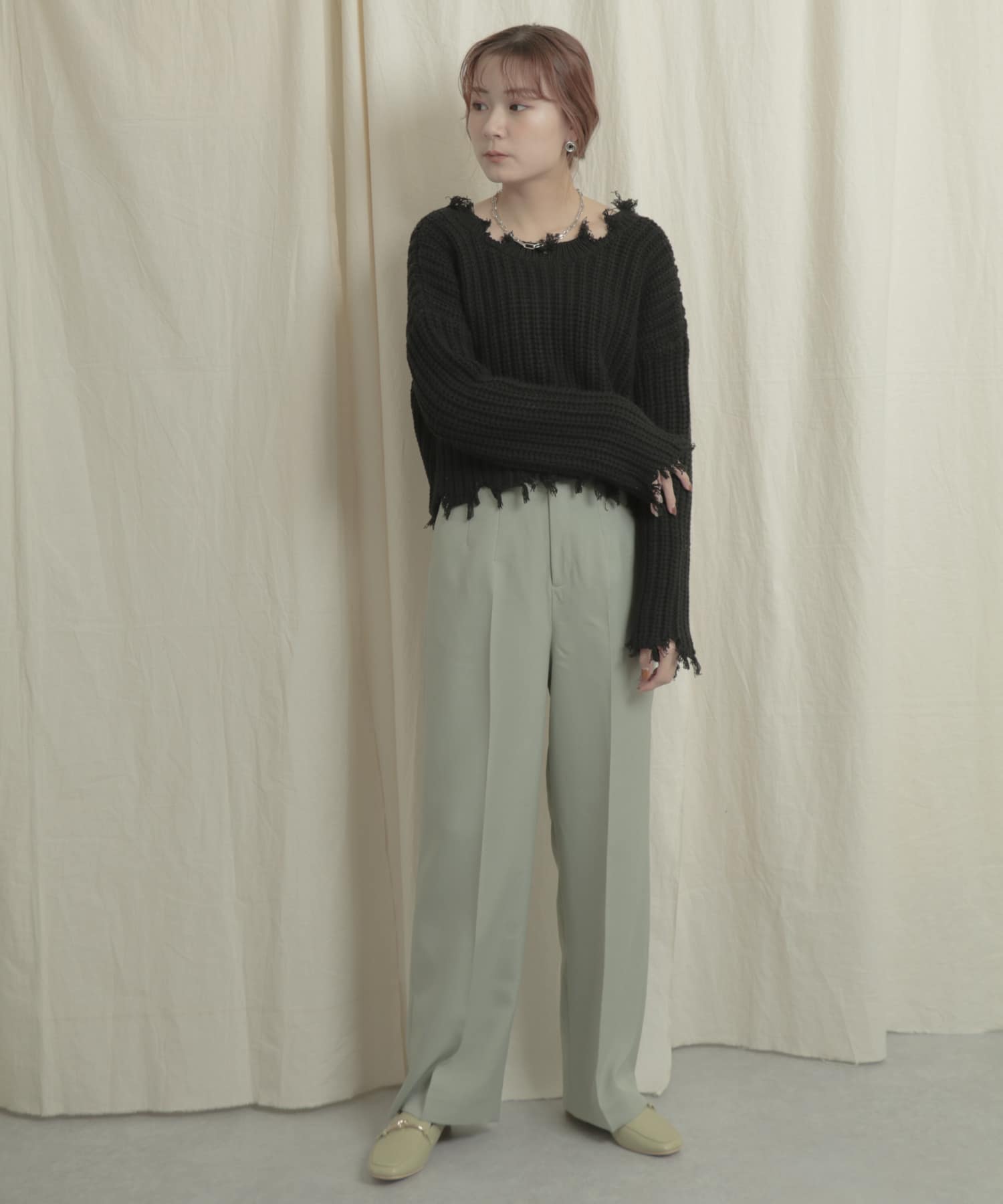 2WAYダメージショートセーター BLACK one