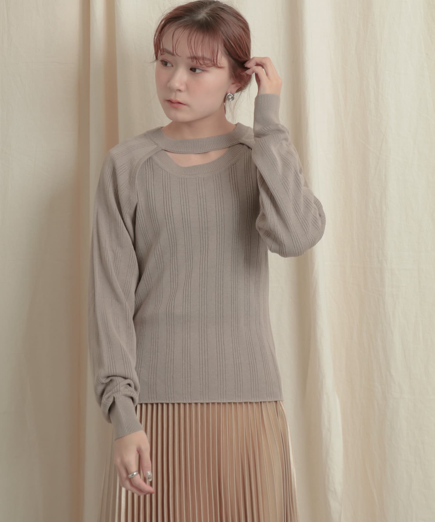 ショートボレロレイヤードニットトップ GREIGE one