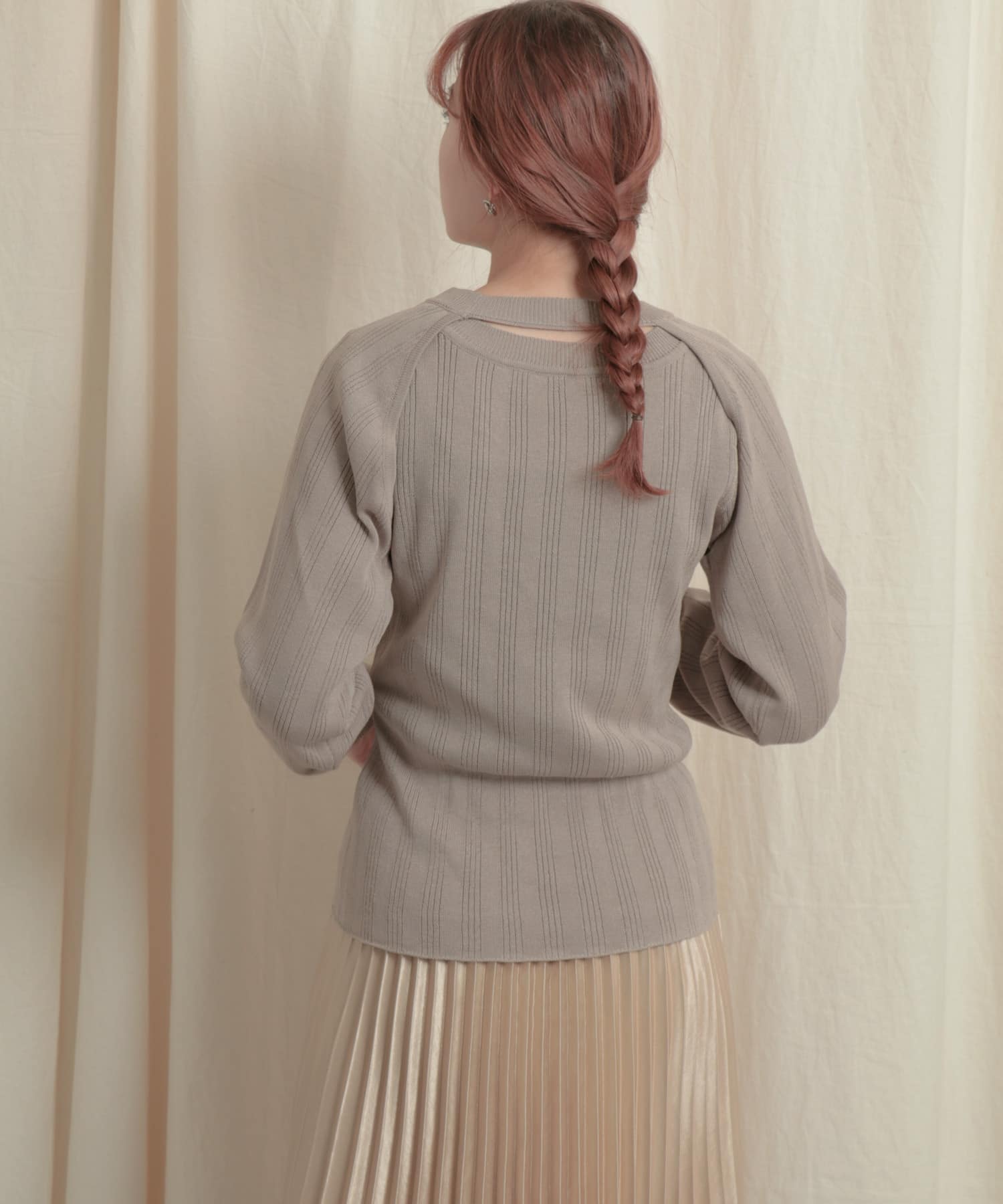 ショートボレロレイヤードニットトップ GREIGE one