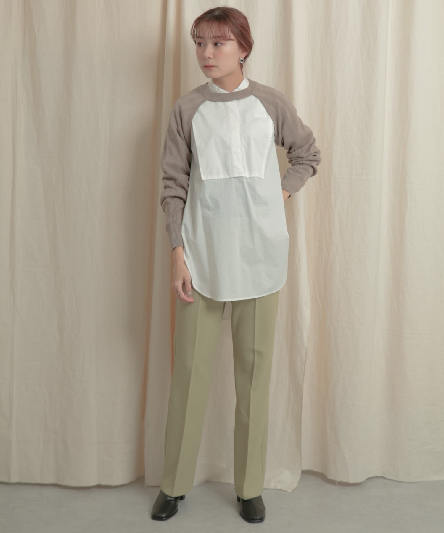ショートボレロレイヤードニットトップ GREIGE one