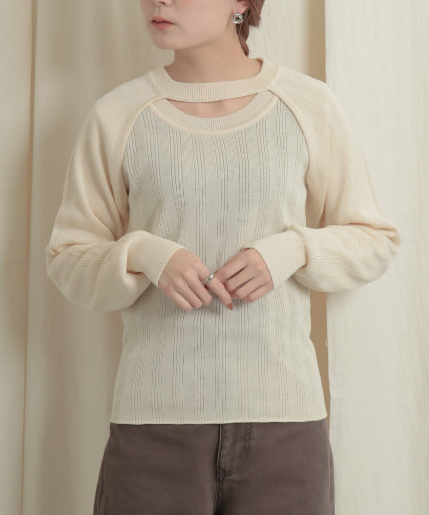 ショートボレロレイヤードニットトップ OFF WHITE one